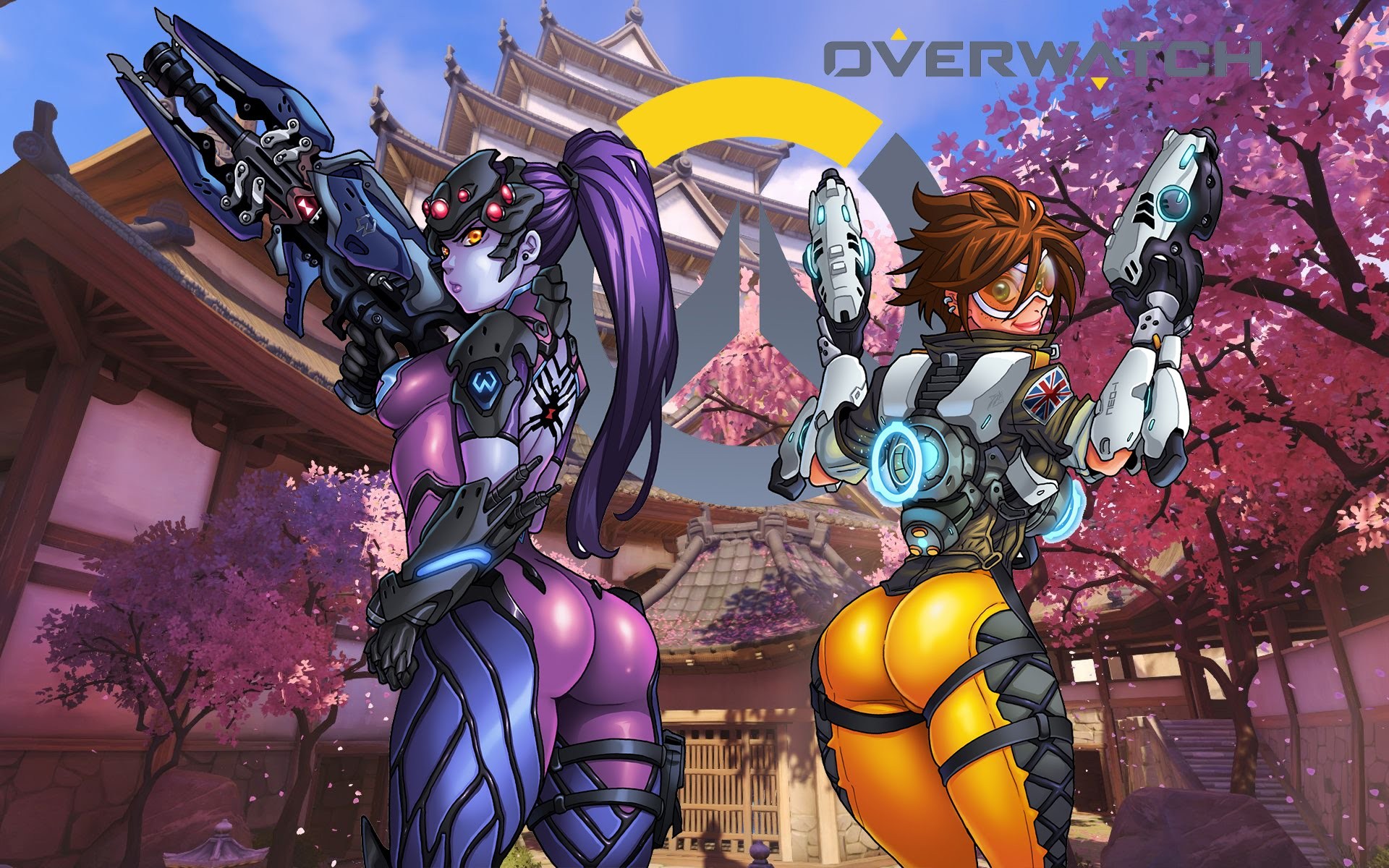 General 1920x1200 Overwatch Tracer (Overwatch) Widowmaker (Overwatch) video game characters PC gaming ass video game girls girls with guns rear view