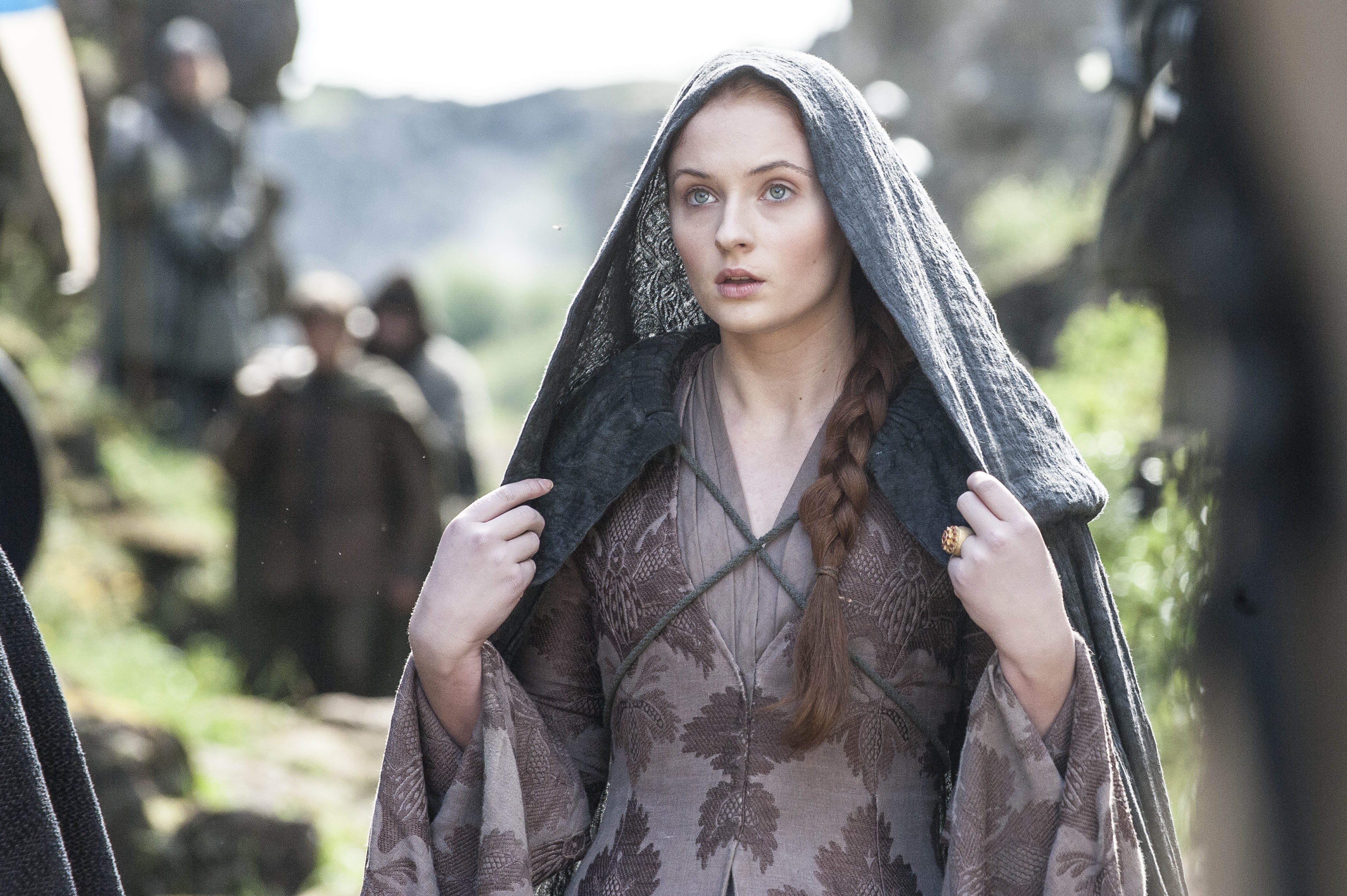 People 4256x2832 Sansa Stark Game of Thrones Sophie Turner women TV series film stills hoods long hair brunette fantasy girl actress British women