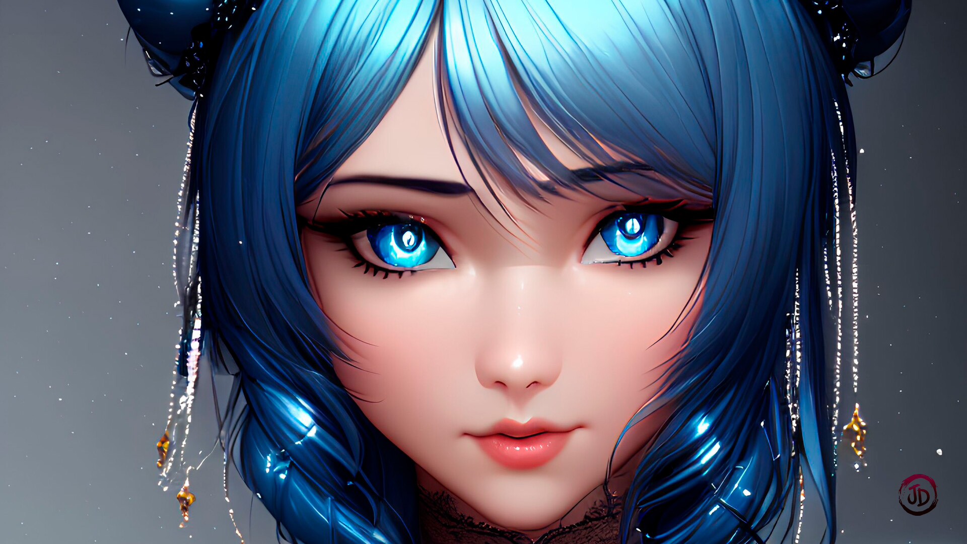 General 1920x1080 fantasy girl blue hair blue eyes closeup anime