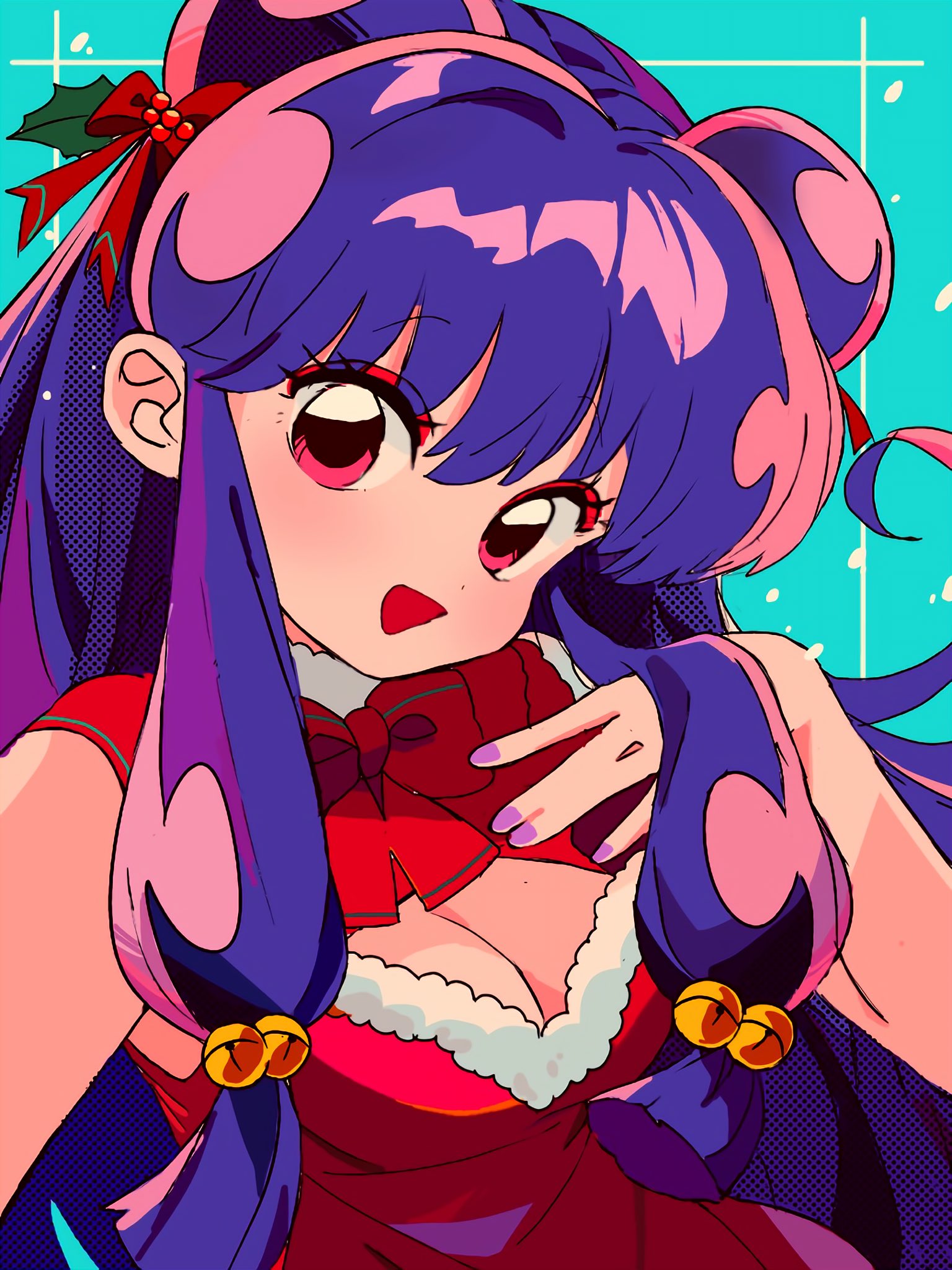 Anime 1536x2048 Shampoo Ranma ½ anime girls purple hair Christmas clothes cleavage looking at viewer portrait display Christmas