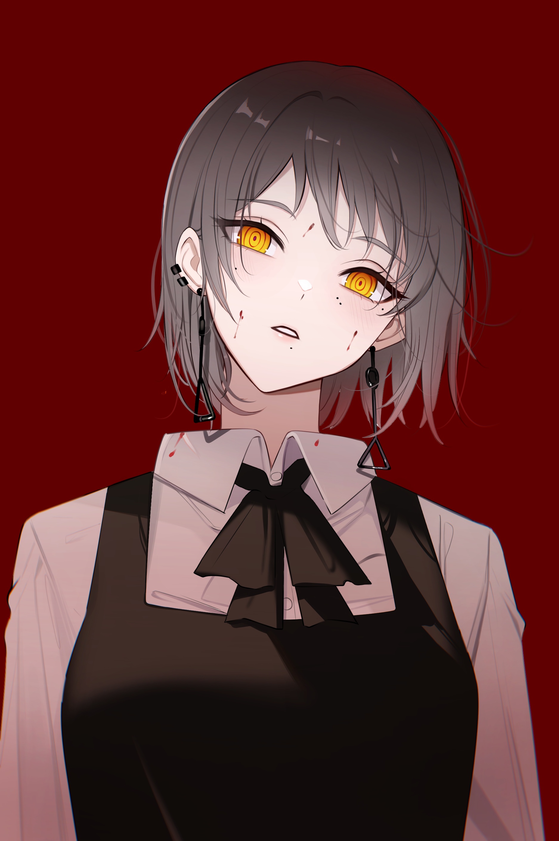 Anime 1875x2824 Chainsaw Man anime girls portrait display minimalism red background blood earring simple background Kiga