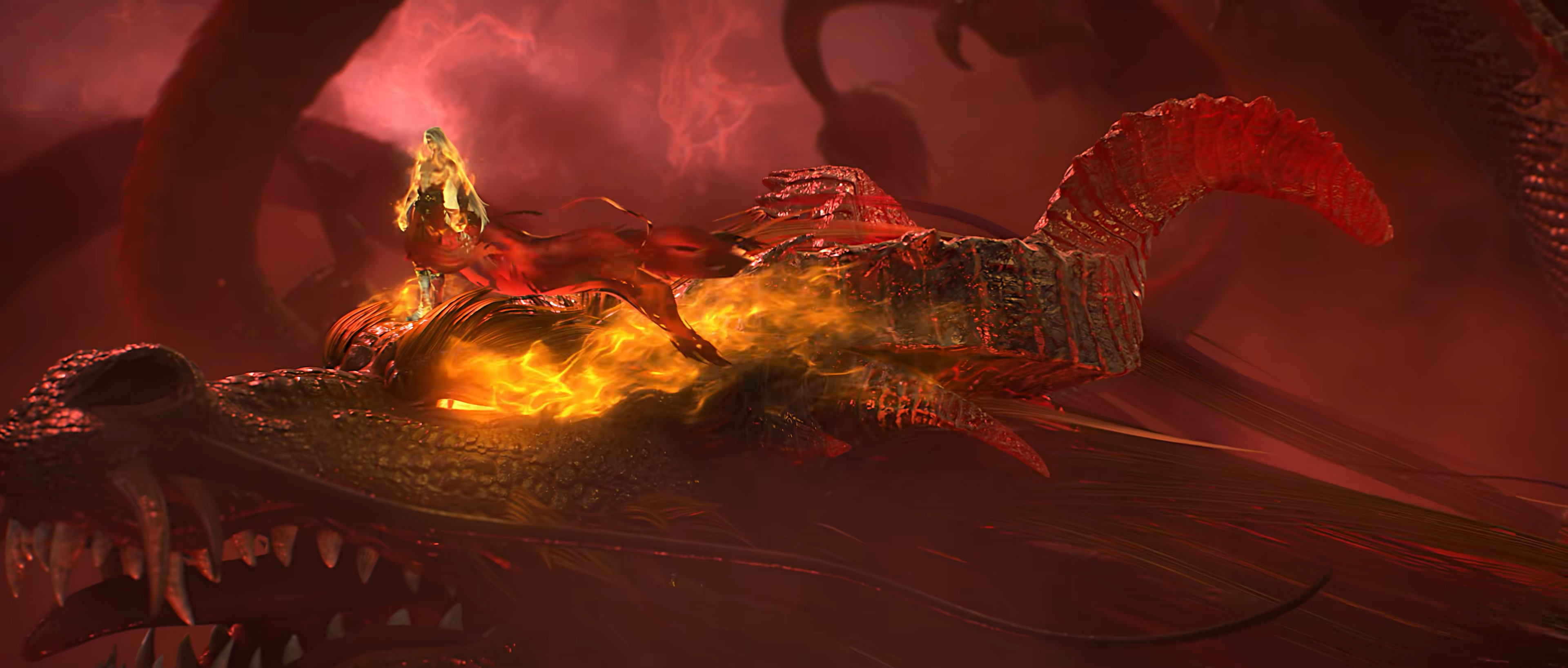 General 3840x1636 Wan Mei Shi Jie CGI Asian men dragon creature Chinese dragon
