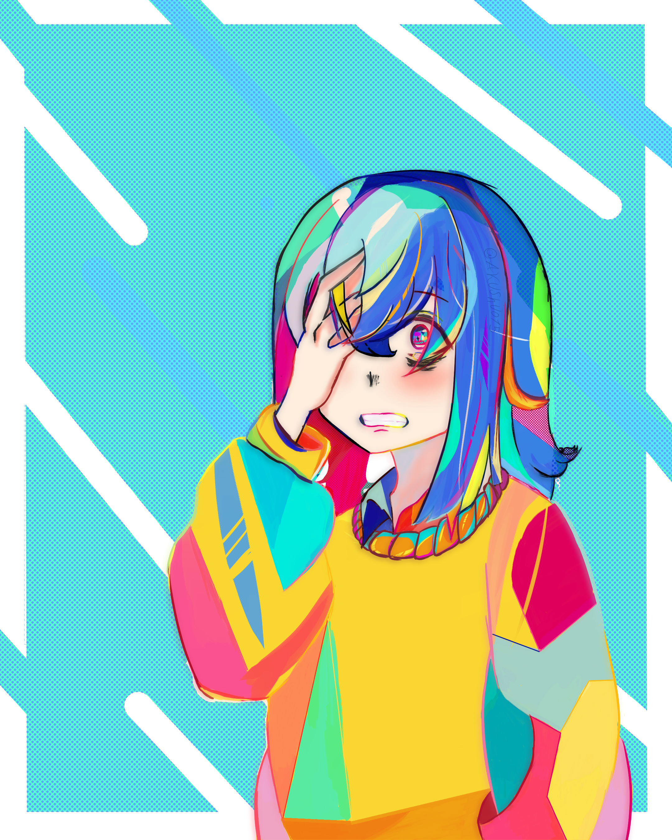 Anime 2160x2700 anime girls Pixiv artwork abstract 2D yellow canvas painting portrait display one eye obstructed colorful simple background minimalism
