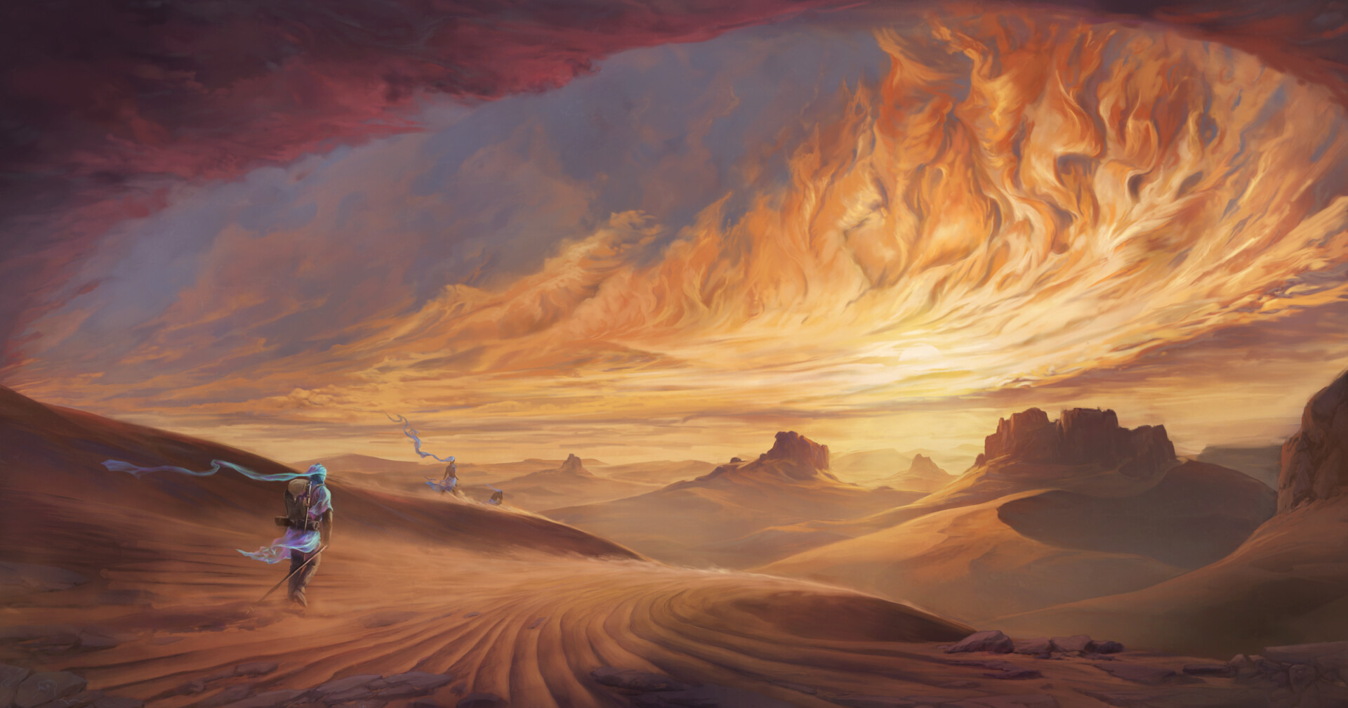 General 1920x1008 Tristan Delgado digital art fantasy art landscape desert dunes clouds sunset sunset glow sand