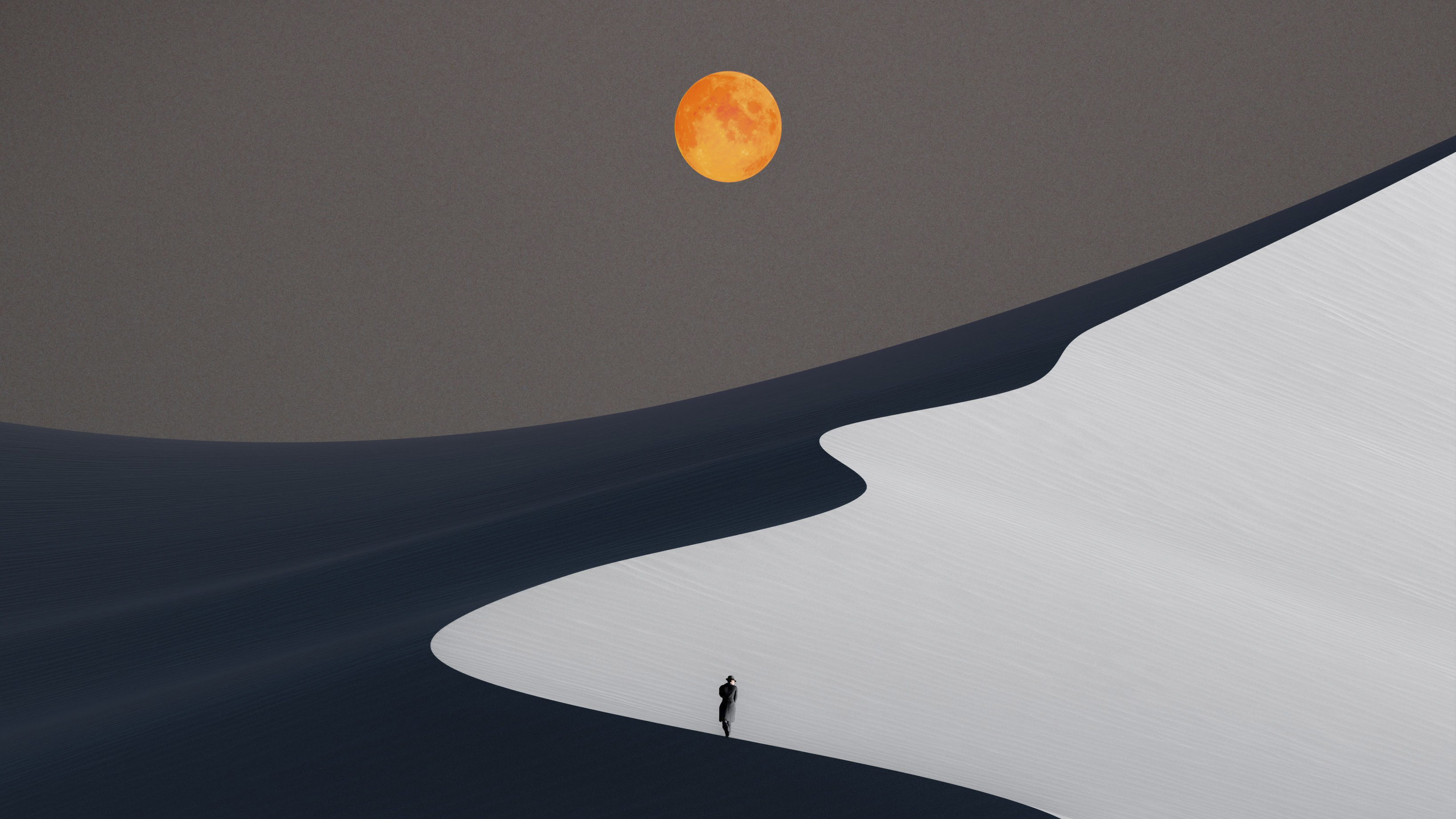 General 3276x1843 digital art artwork illustration nature landscape desert dunes sand Moon sky men alone
