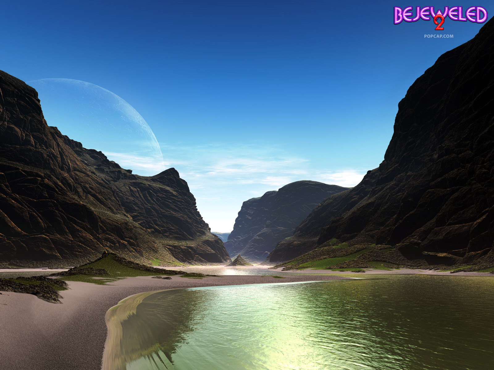 General 1600x1200 PopCap Bejeweled Beyond Reality fantasy art digital art video games video game art water landscape reflection sky clouds planet title sand