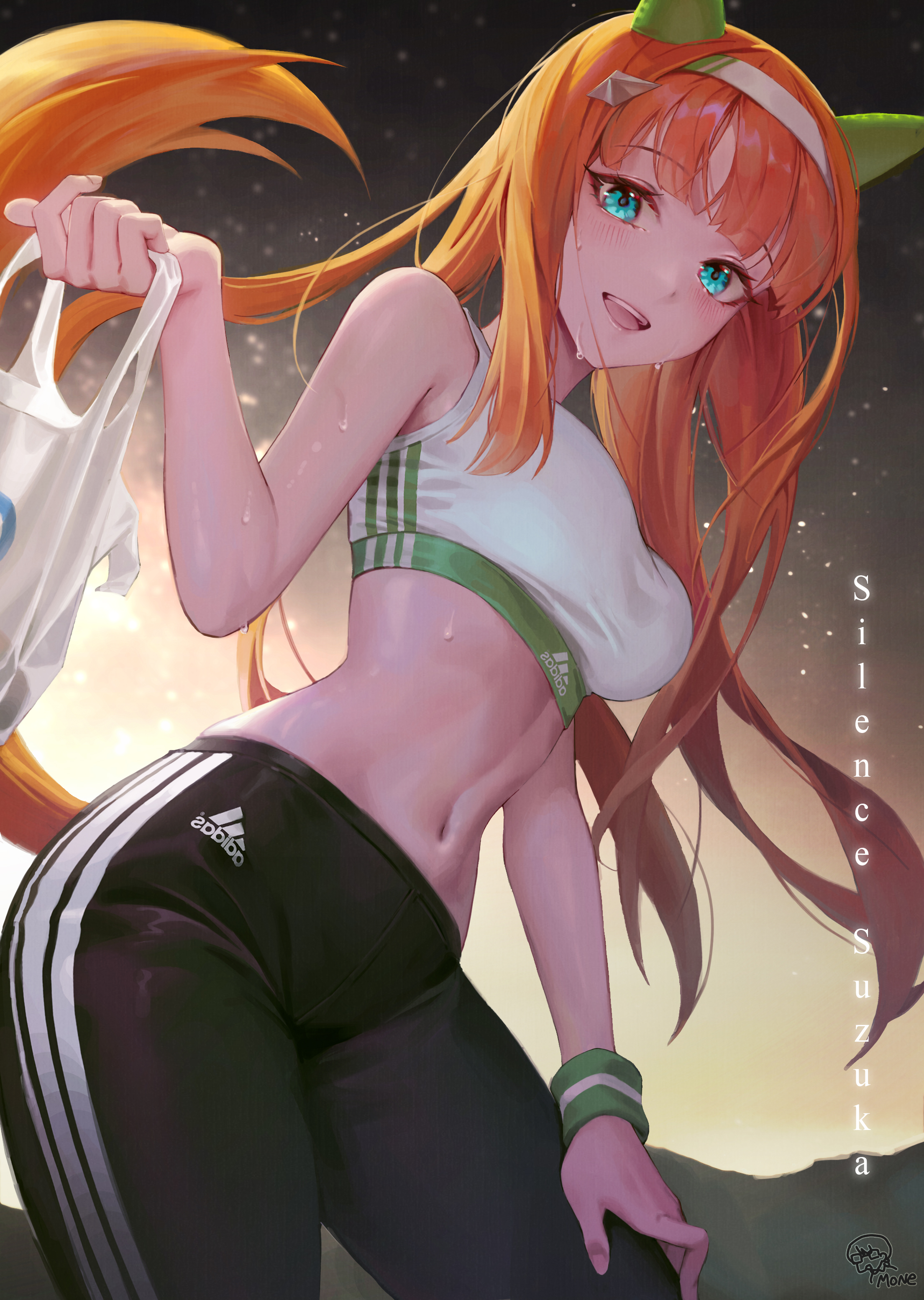 Anime 2209x3106 anime anime girls yoga pants sports bra belly blue eyes redhead sportswear sweat