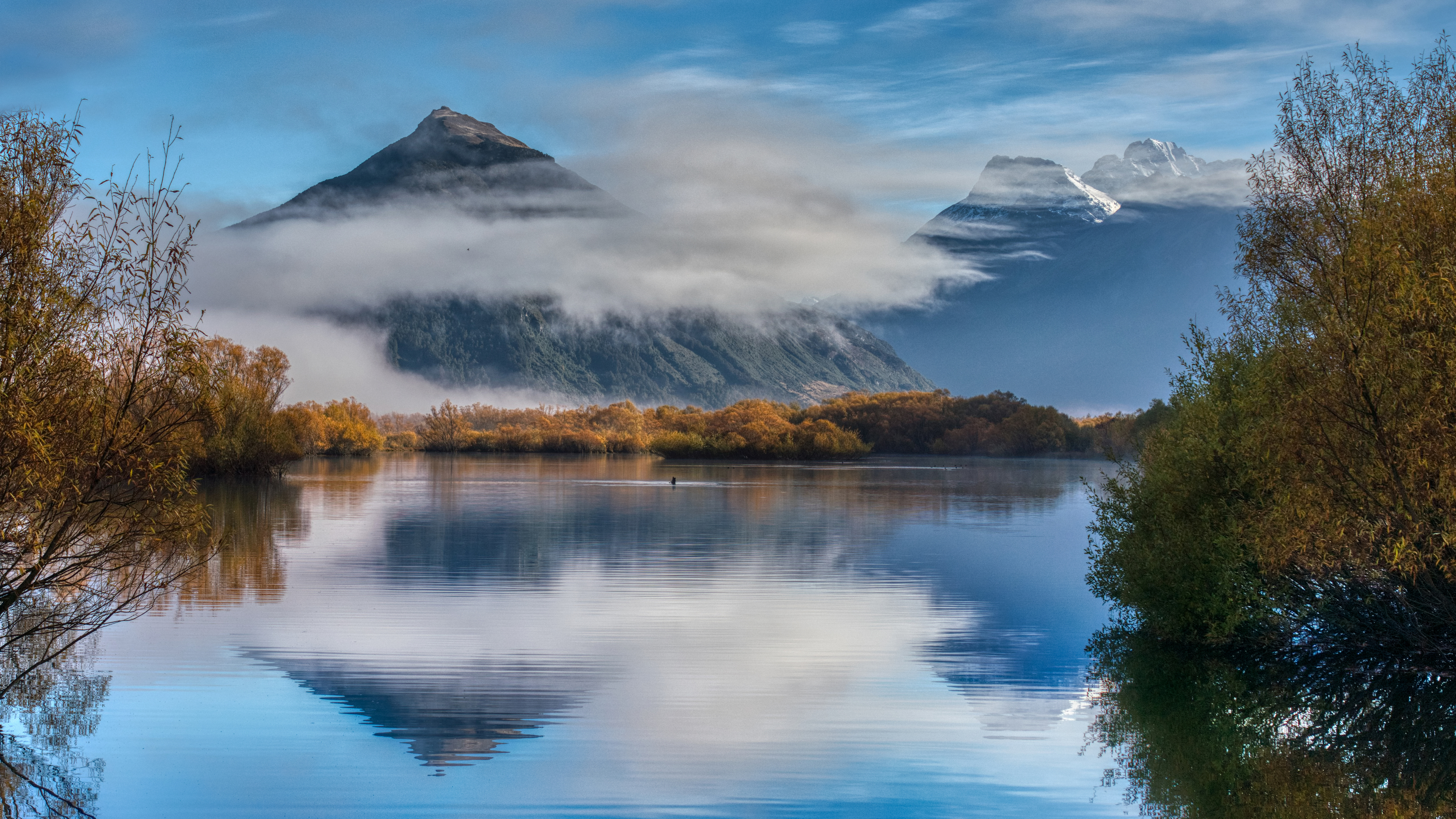 General 3840x2160 landscape 4K New Zealand nature water reflection mountains clouds