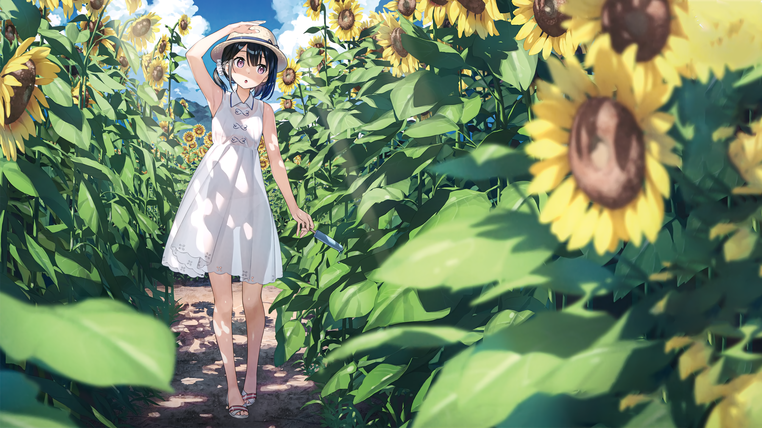 Anime 2560x1440 Kantoku Shizuku (Kantoku) sunflowers see-through clothing