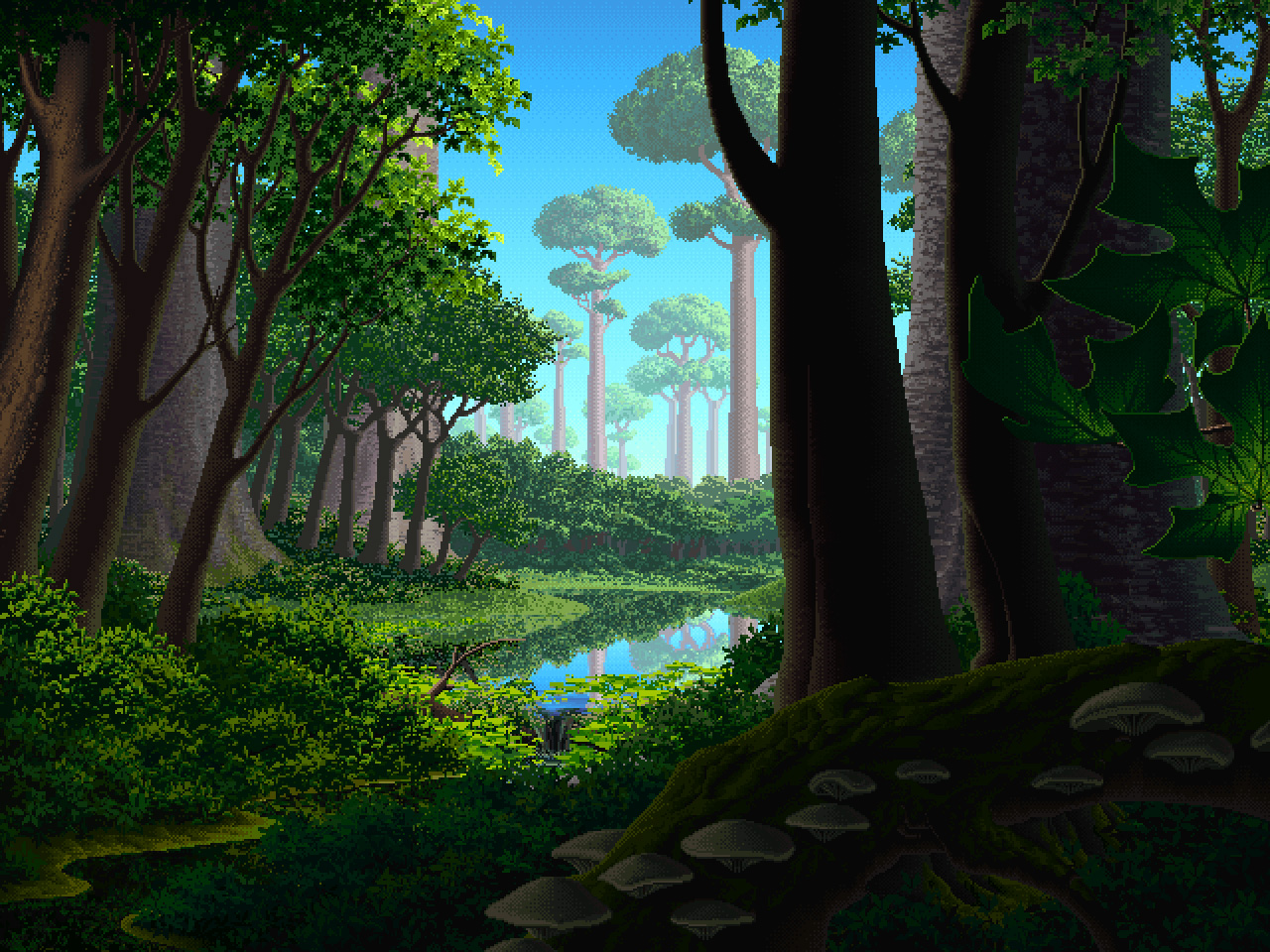 General 1280x960 pixel art nature jungle trees digital art Mark Ferrari