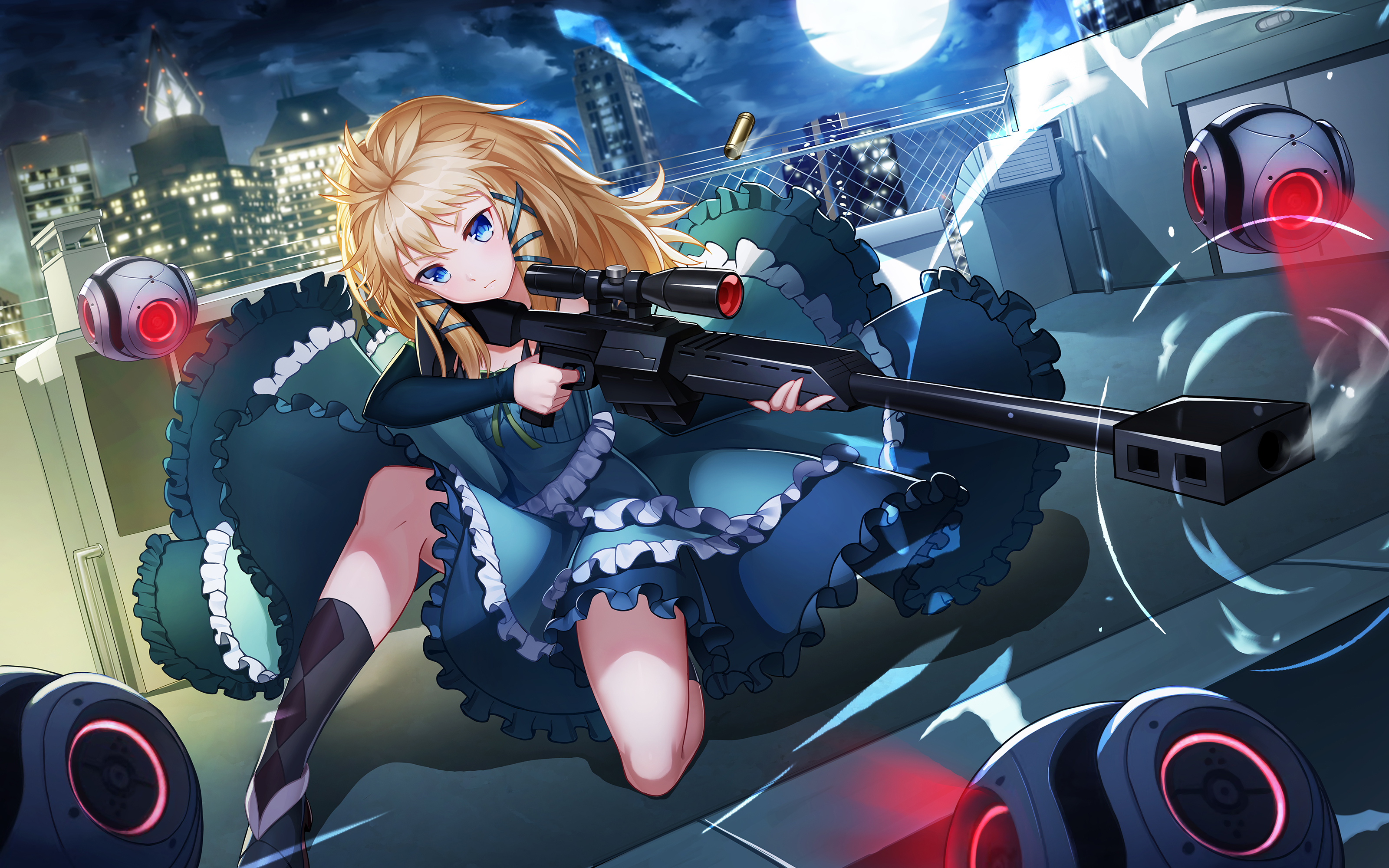Anime 3200x2000 Black Bullet Tina Sprout rifles weapon solo night dress blonde lolita fashion gun girls with guns anime girls sniper rifle Moon bullet