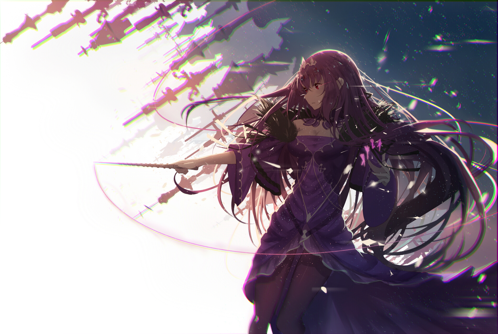 Anime 1900x1275 anime anime girls Fate series Fate/Grand Order Scathach Skadi long hair purple hair solo artwork digital art fan art