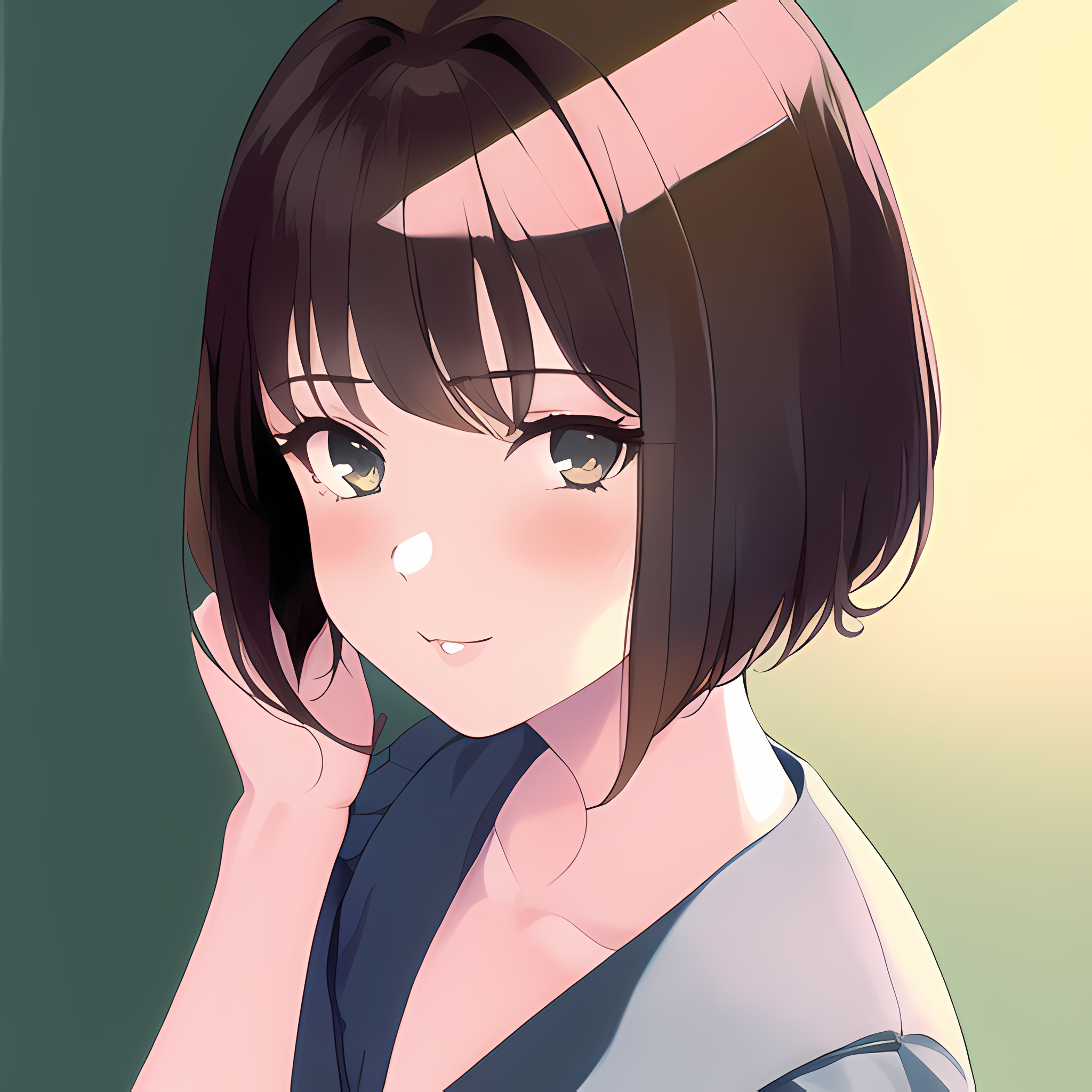 Anime 2048x2048 anime girls novel ai face profile simple background brunette short hair looking at viewer women anime minimalism