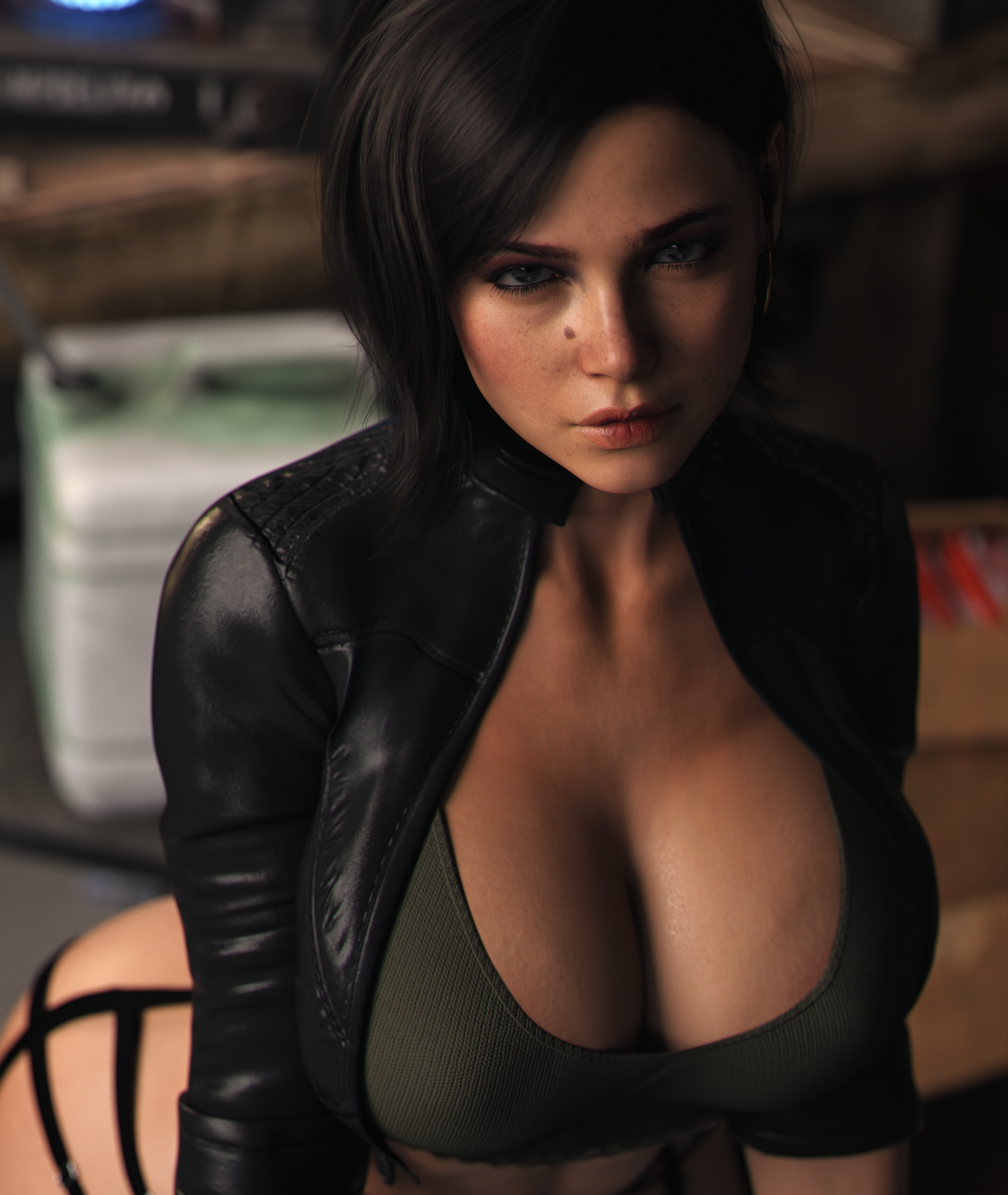 General 2160x2560 Apone3D Helen Park Call of Duty video game girls black hair short hair boobs cleavage fan art CGI jacket looking at viewer video games video game characters