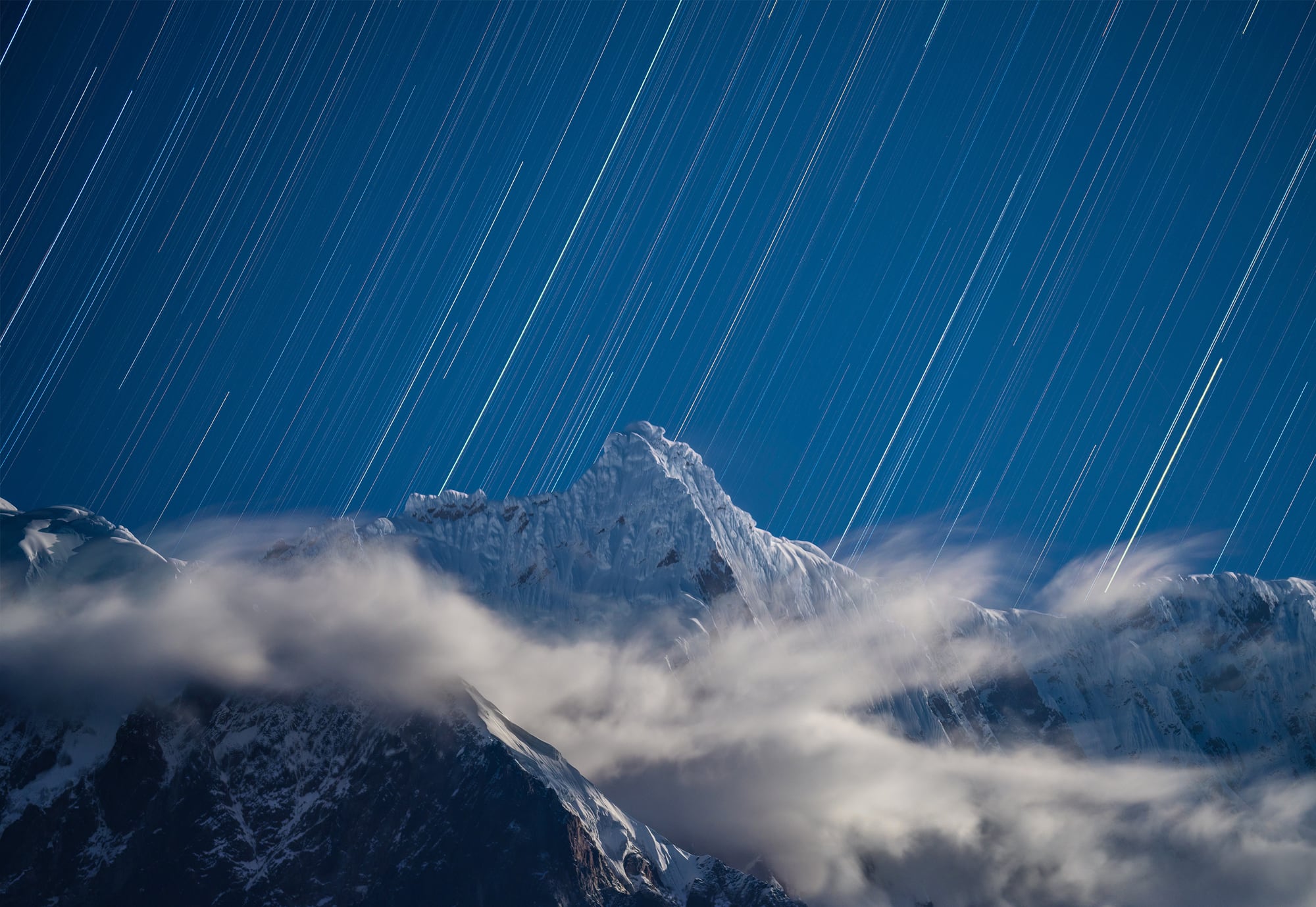 General 2000x1379 photography night nature landscape stars long exposure light trails mountains snowy mountain clouds Zihui Hu Tibet Himalayas