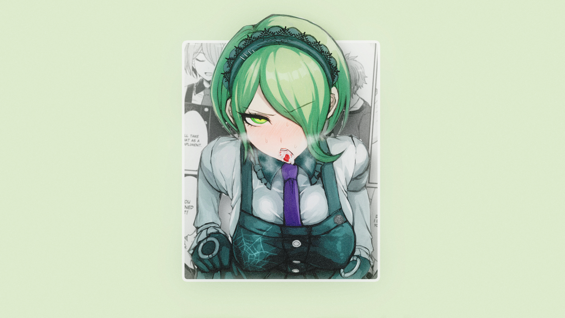 Anime 1920x1080 anime anime girls minimalism simple background picture-in-picture speech bubble Danganronpa Kirumi Tojo open mouth suggestive hair over one eye