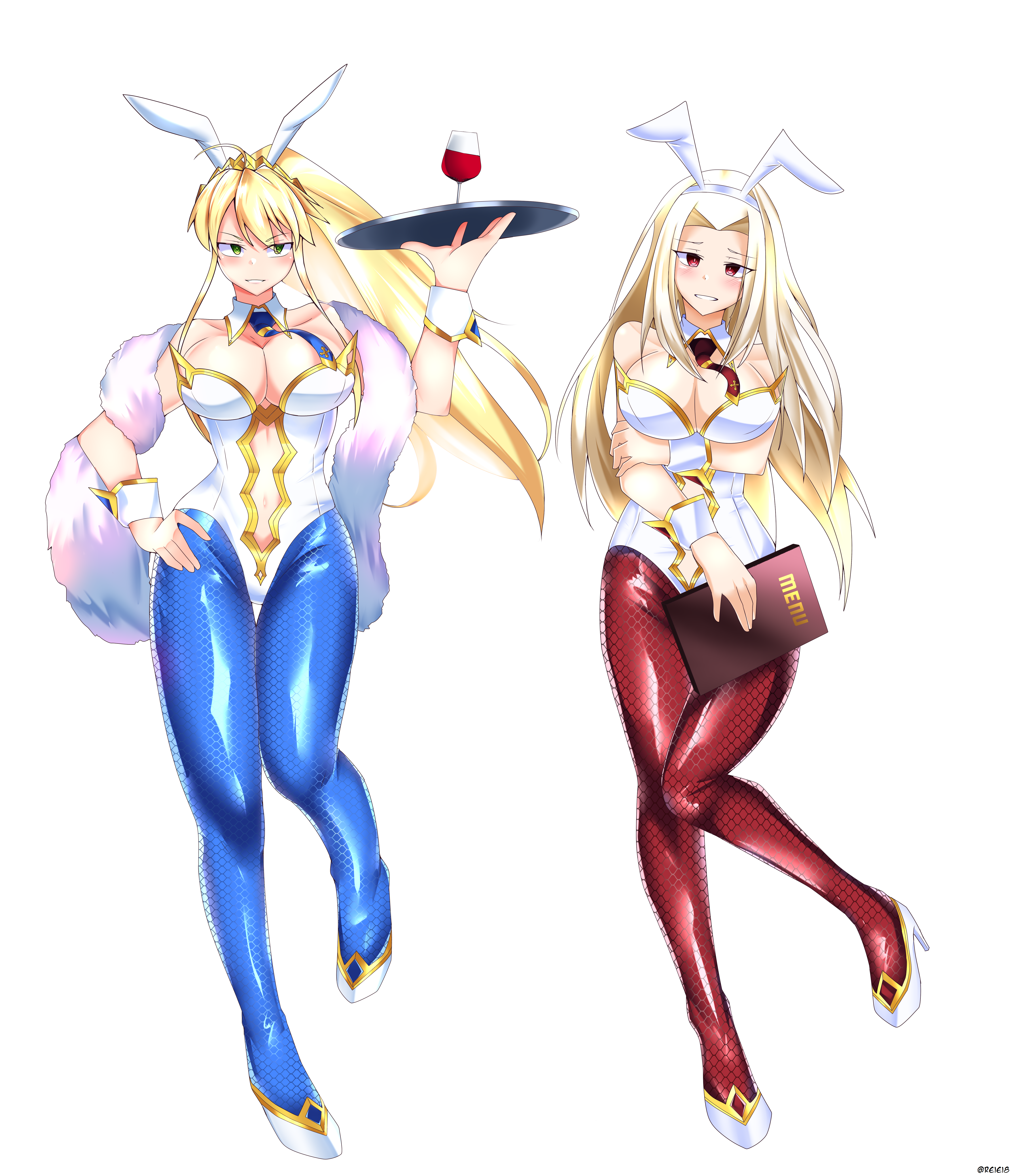 Anime 5600x6500 Fate series Fate/Grand Order Fate/Zero Irisviel von Einzbern Artoria Pendragon (Ruler) anime girls bunny suit bunny ears fishnet pantyhose cleavage big boobs blonde