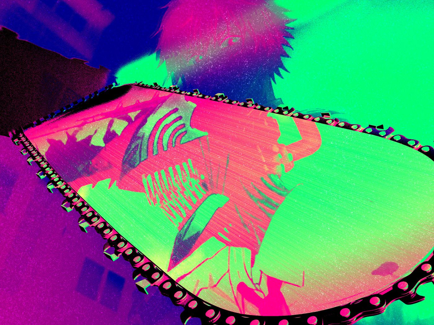 Anime 1400x1050 psychedelic colorful abstract chainsaws