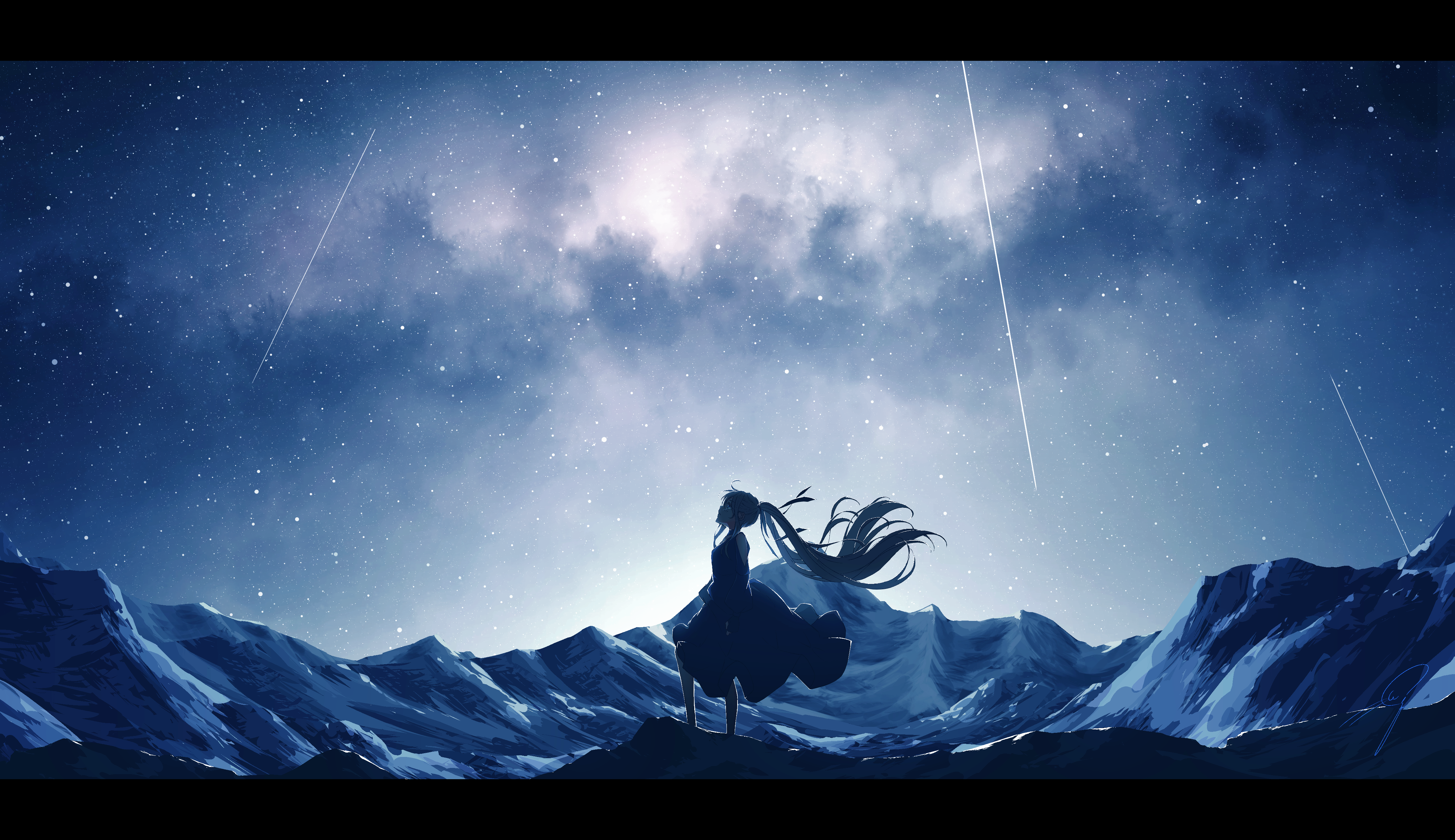 Anime 4640x2680 anime anime girls landscape night sky stars Vocaloid