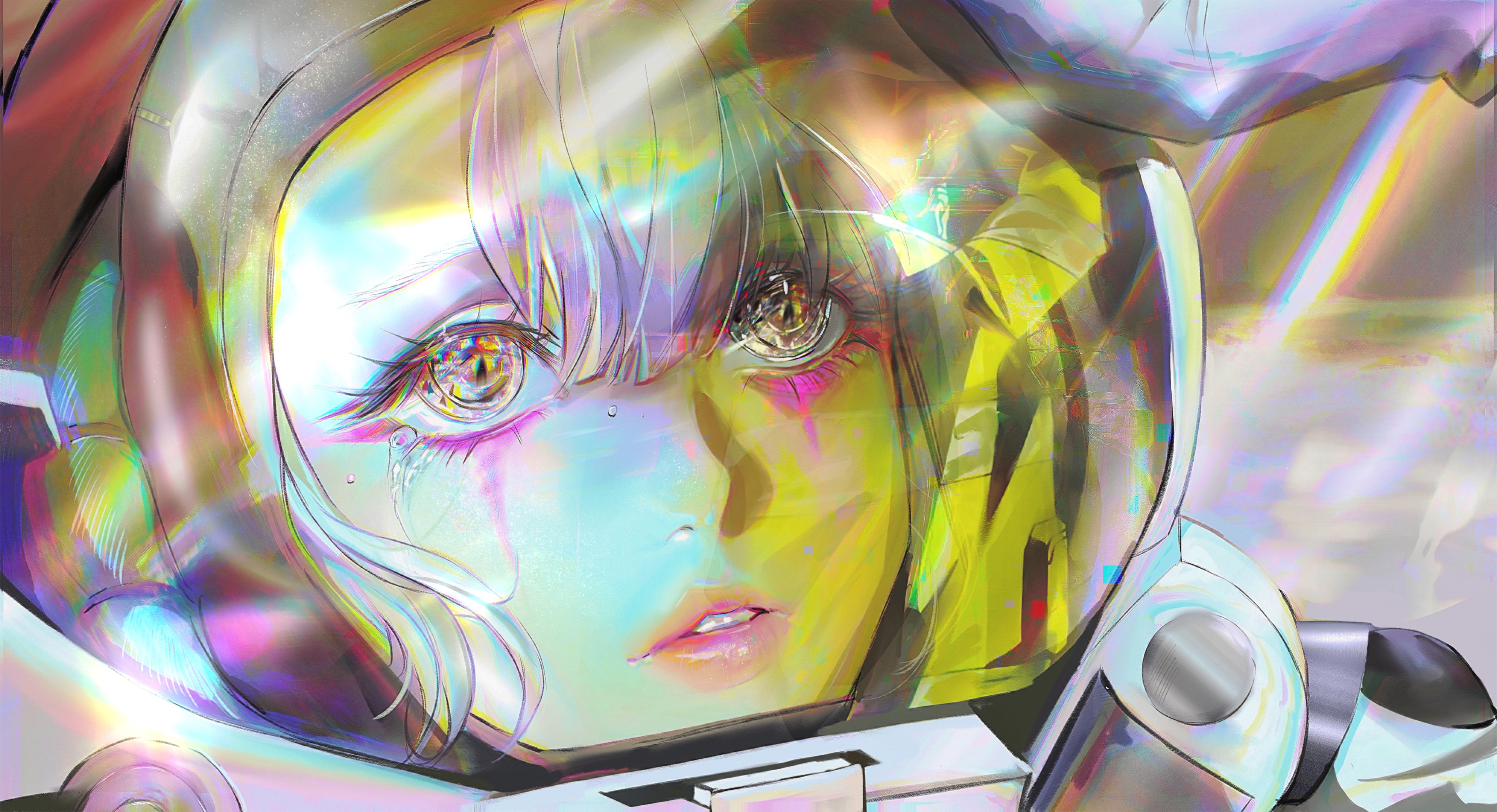 Anime 4096x2223 Cyberpunk: Edgerunners anime girls space anime Lucyna Kushinada (Cyberpunk: Edgerunners) crying spacesuit