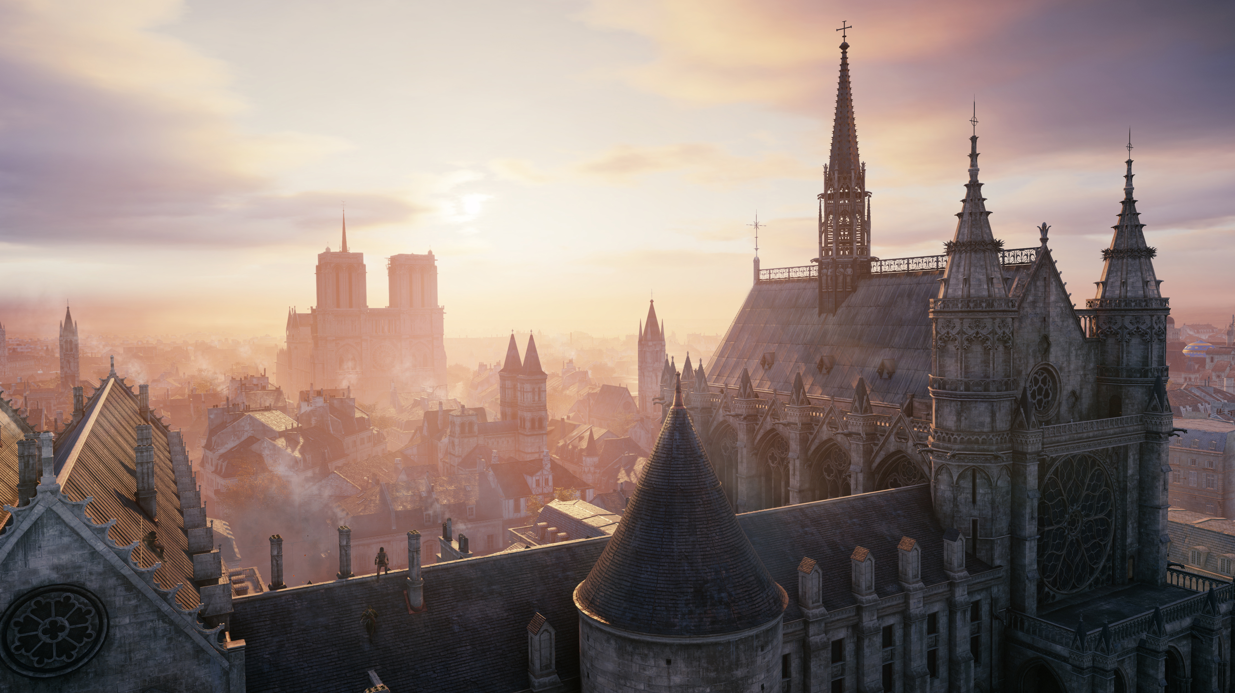 General 5000x2805 Assassin's Creed Assassin's Creed Unity France Paris Notre-Dame Sainte-Chapelle sunrise gothic architecture cityscape architecture Ubisoft