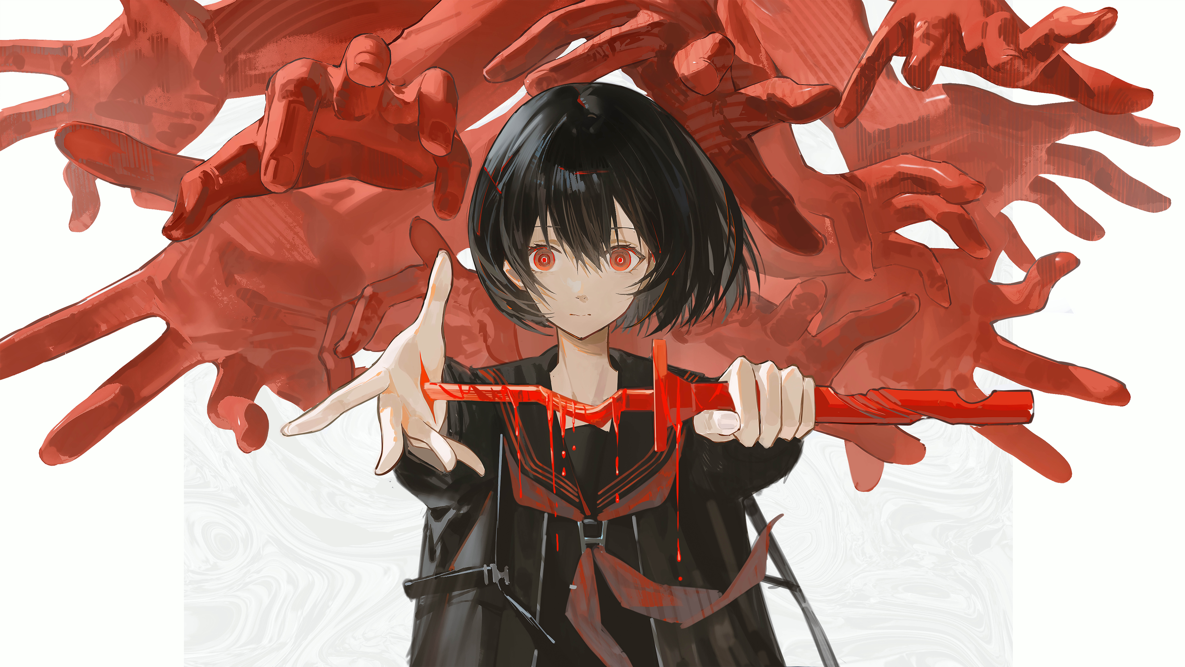 Anime 3840x2160 anime anime girls sword hands blood black hair red eyes