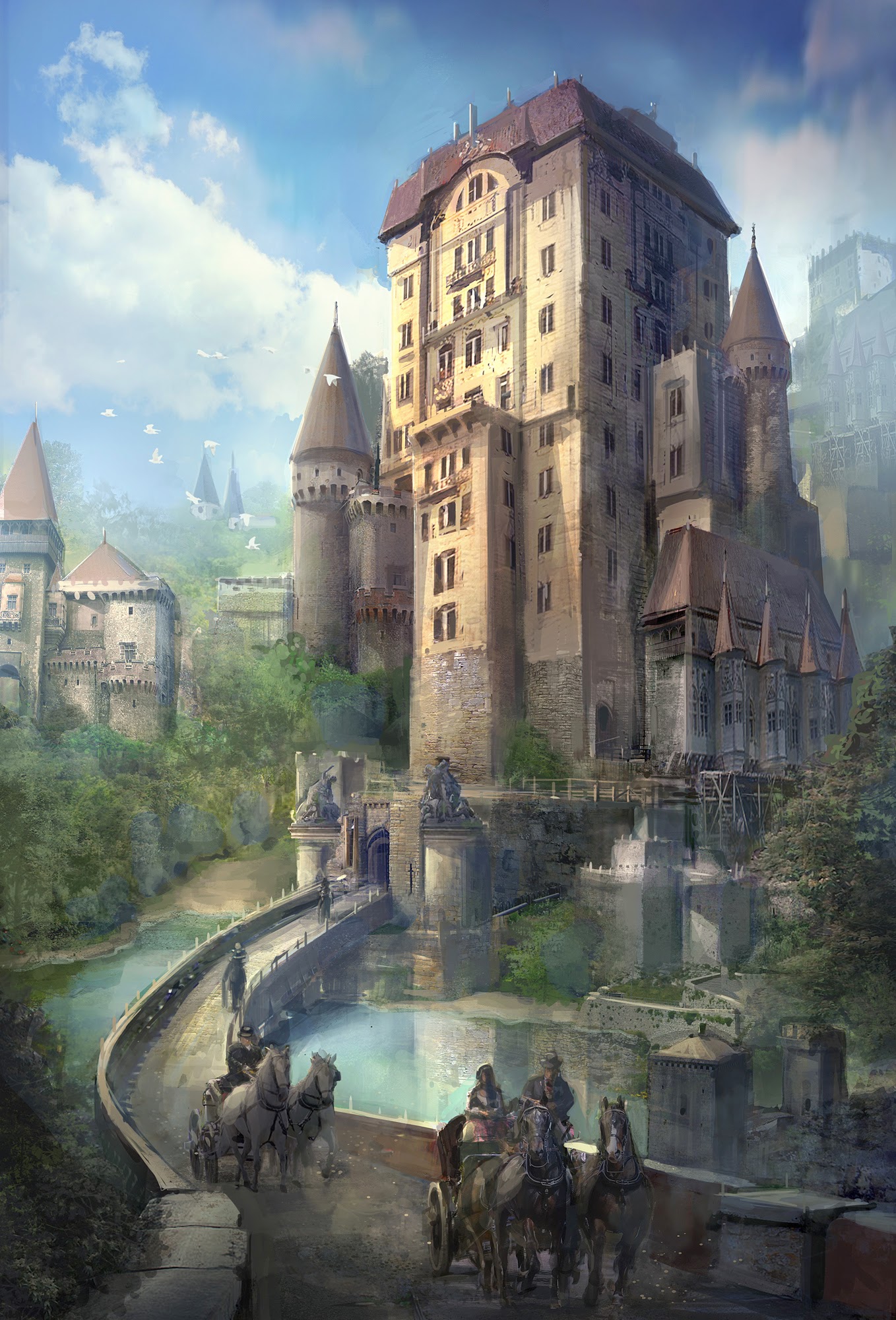 General 1358x2000 fantasy art fantasy castle fantasy town bridge river portrait display