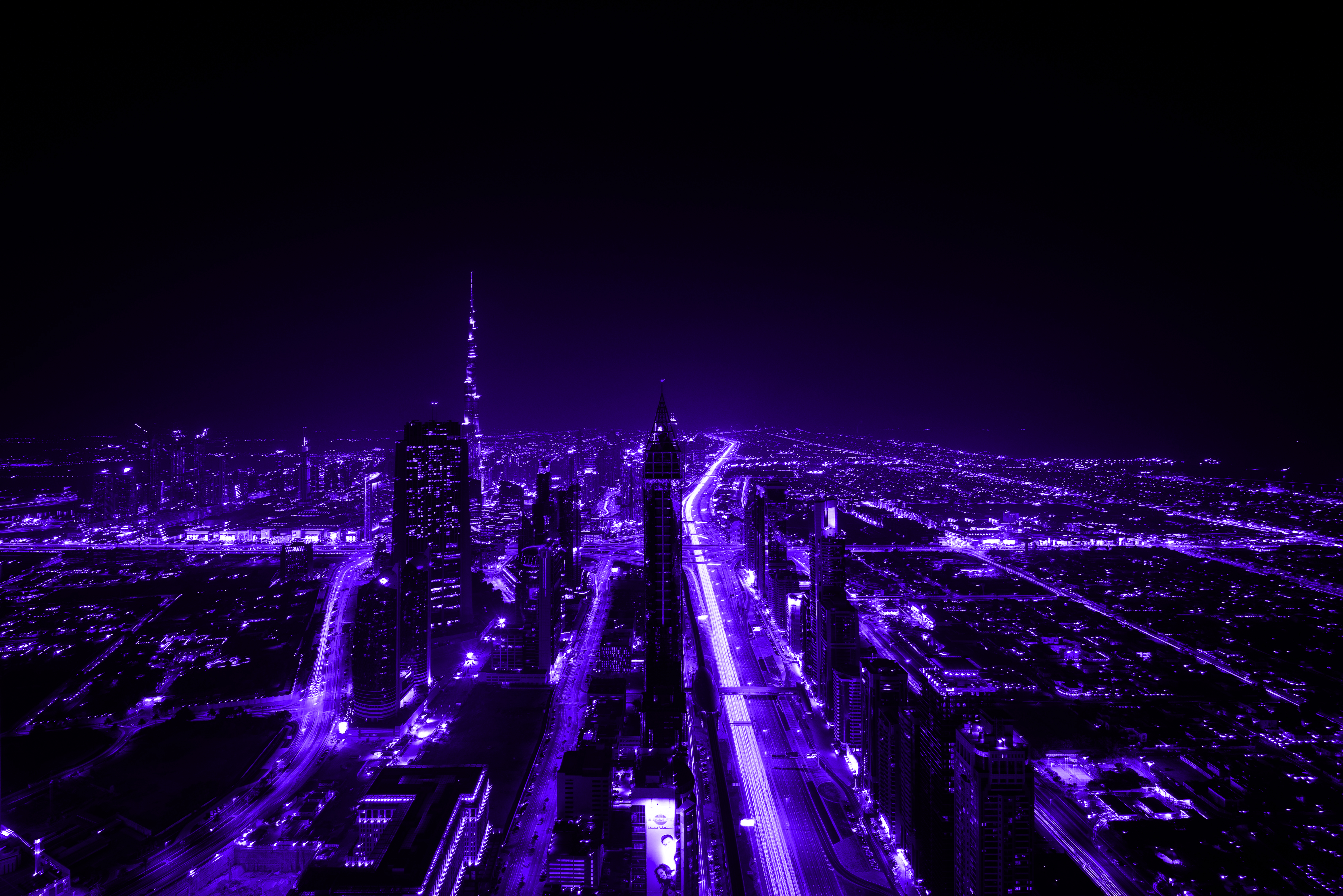 General 7360x4912 purple city night lights skyscraper architecture low light aerial view color correction