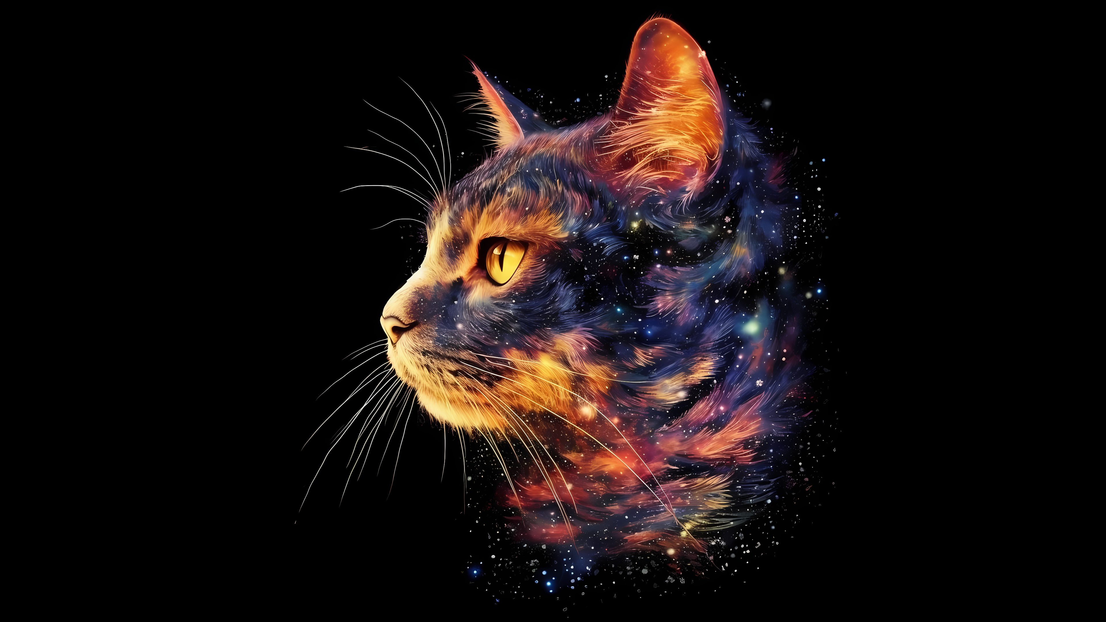 General 3840x2160 stars nebula AI art animals black background simple background looking away whiskers galaxy profile