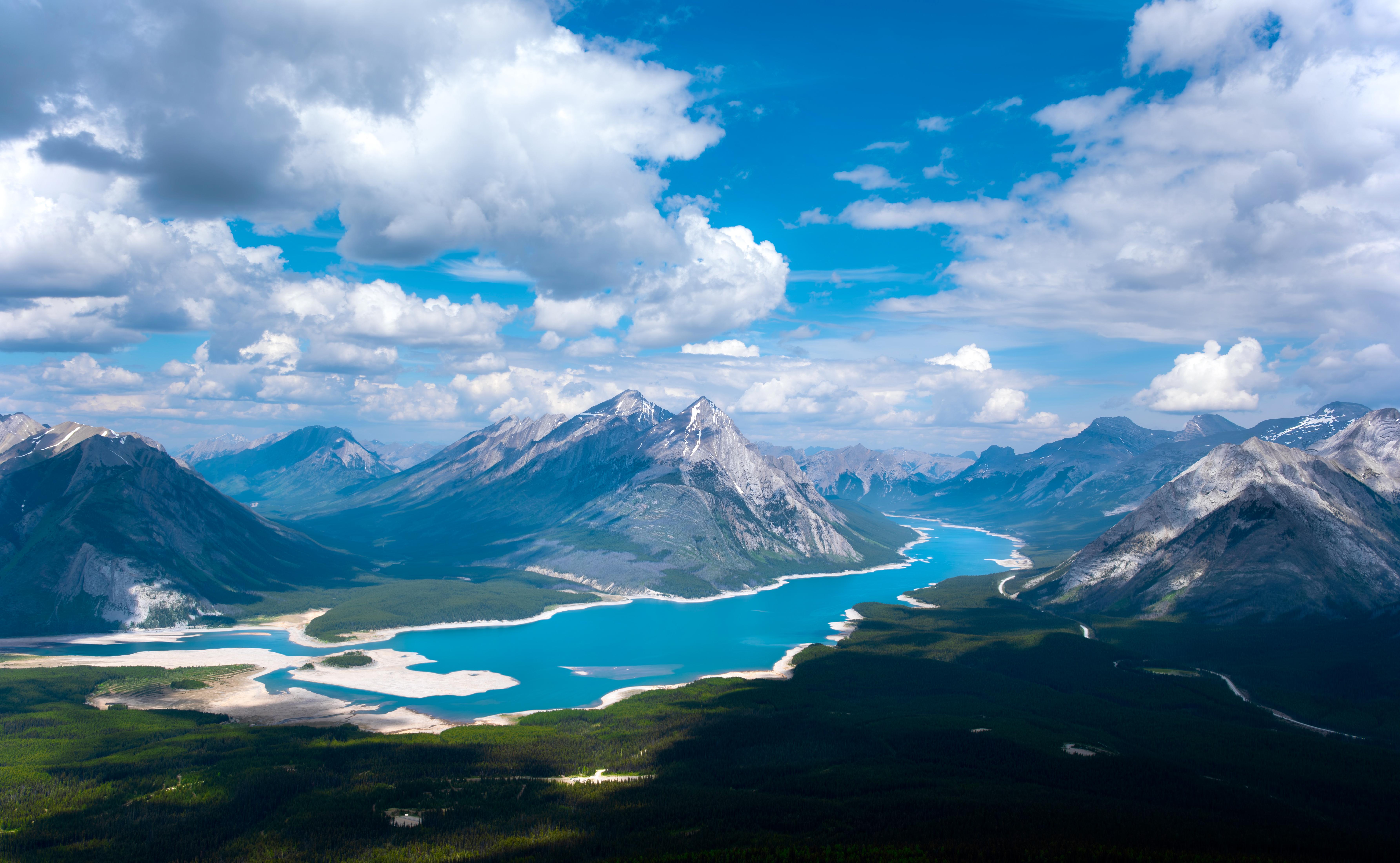 General 7140x4402 landscape clouds lake Canada mountains forest aerial view sky nature water snow