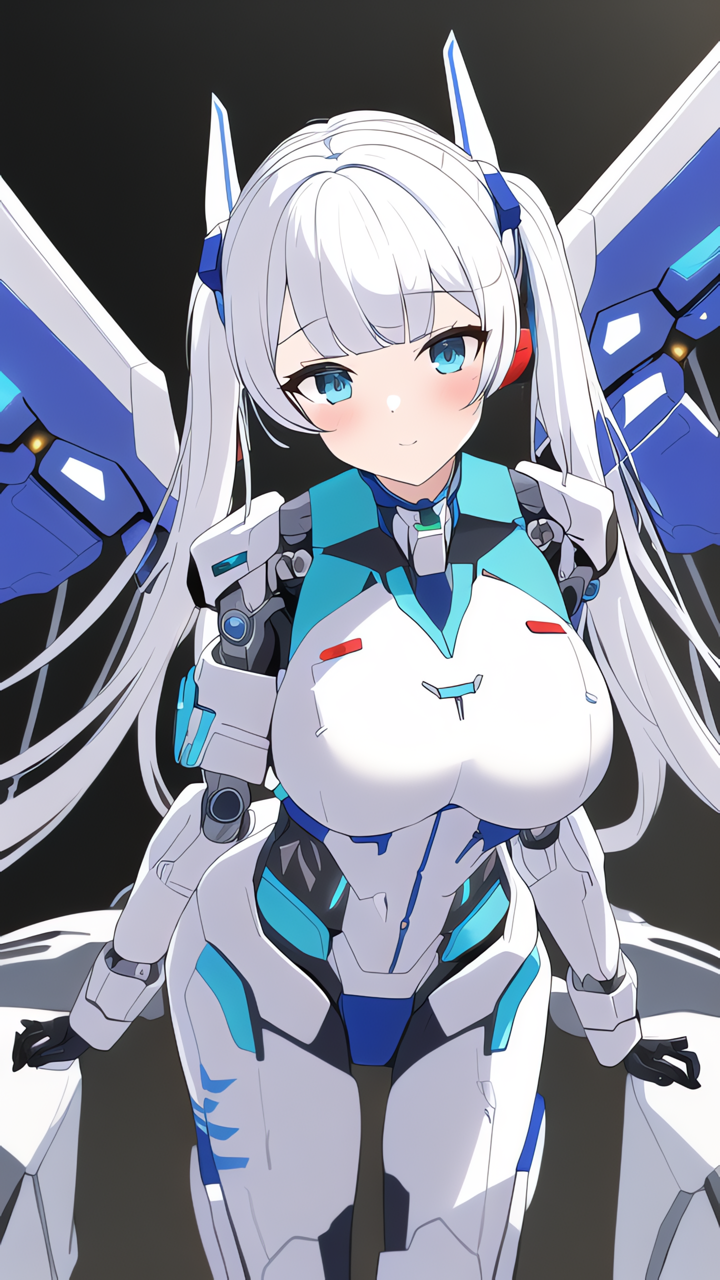 Anime 2304x4096 AI art anime girls mech suits portrait display big boobs smiling twintails looking at viewer blushing long hair