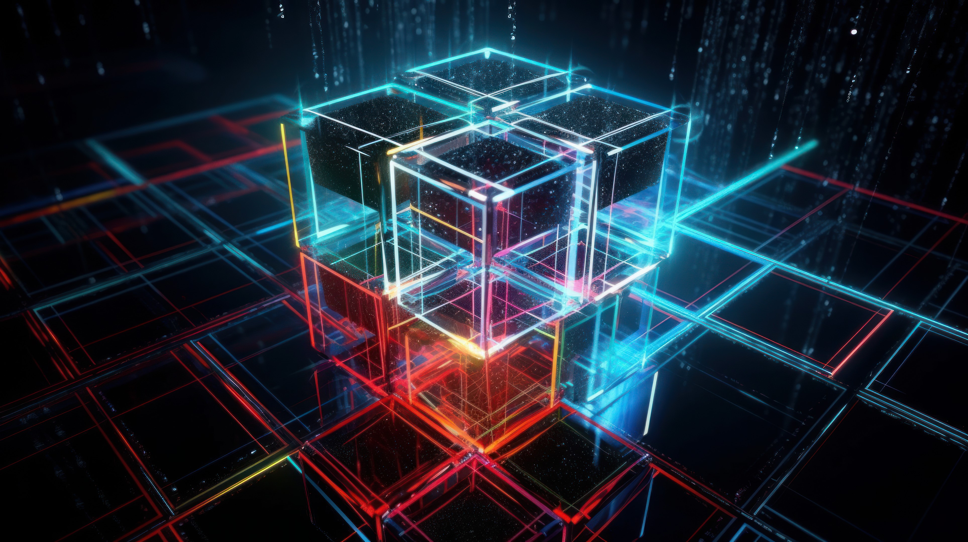 General 3854x2160 AI art cube neon colorful minimalism simple background