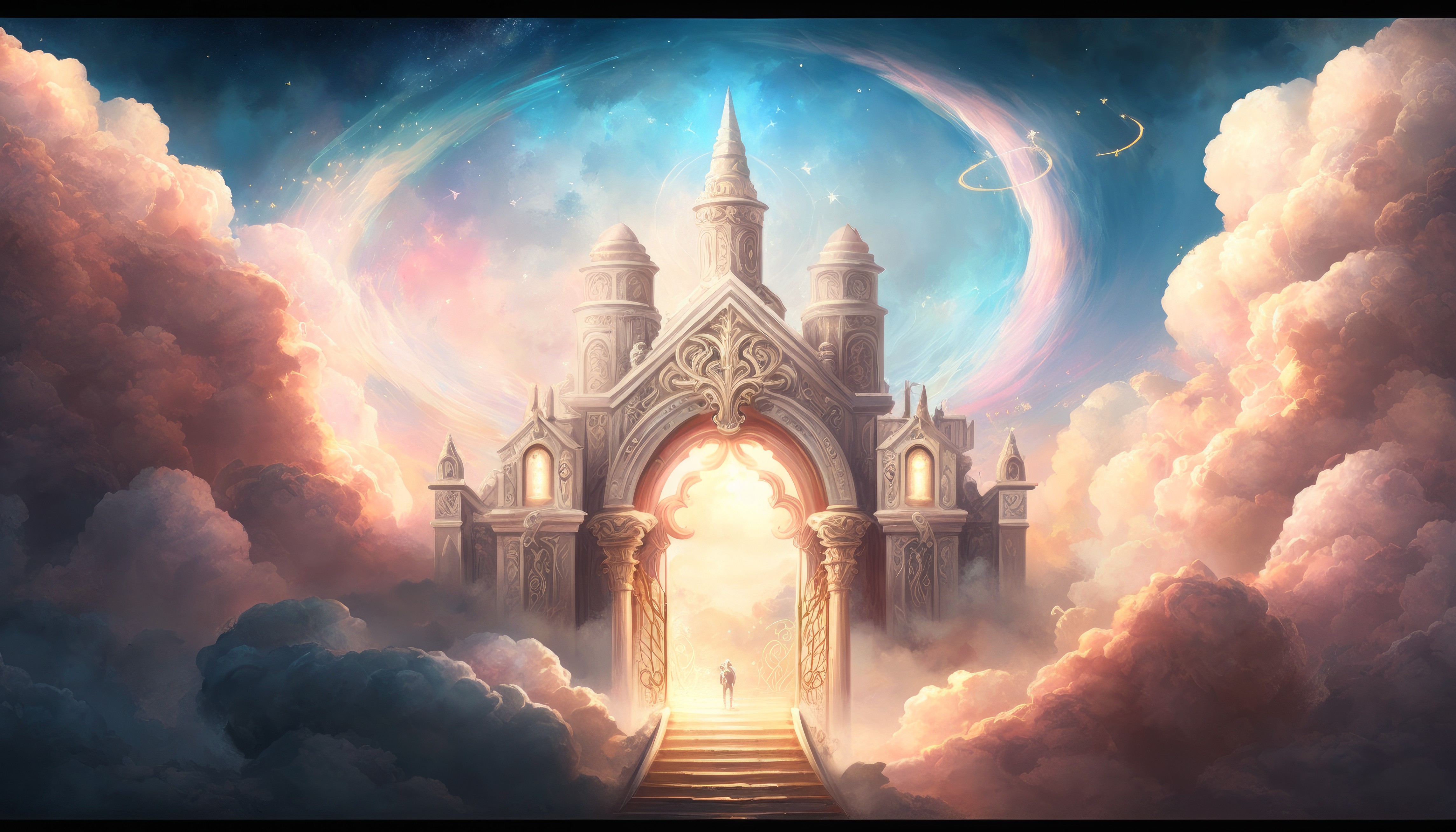 General 4579x2616 AI art illustration Heaven and Hell clouds stairs