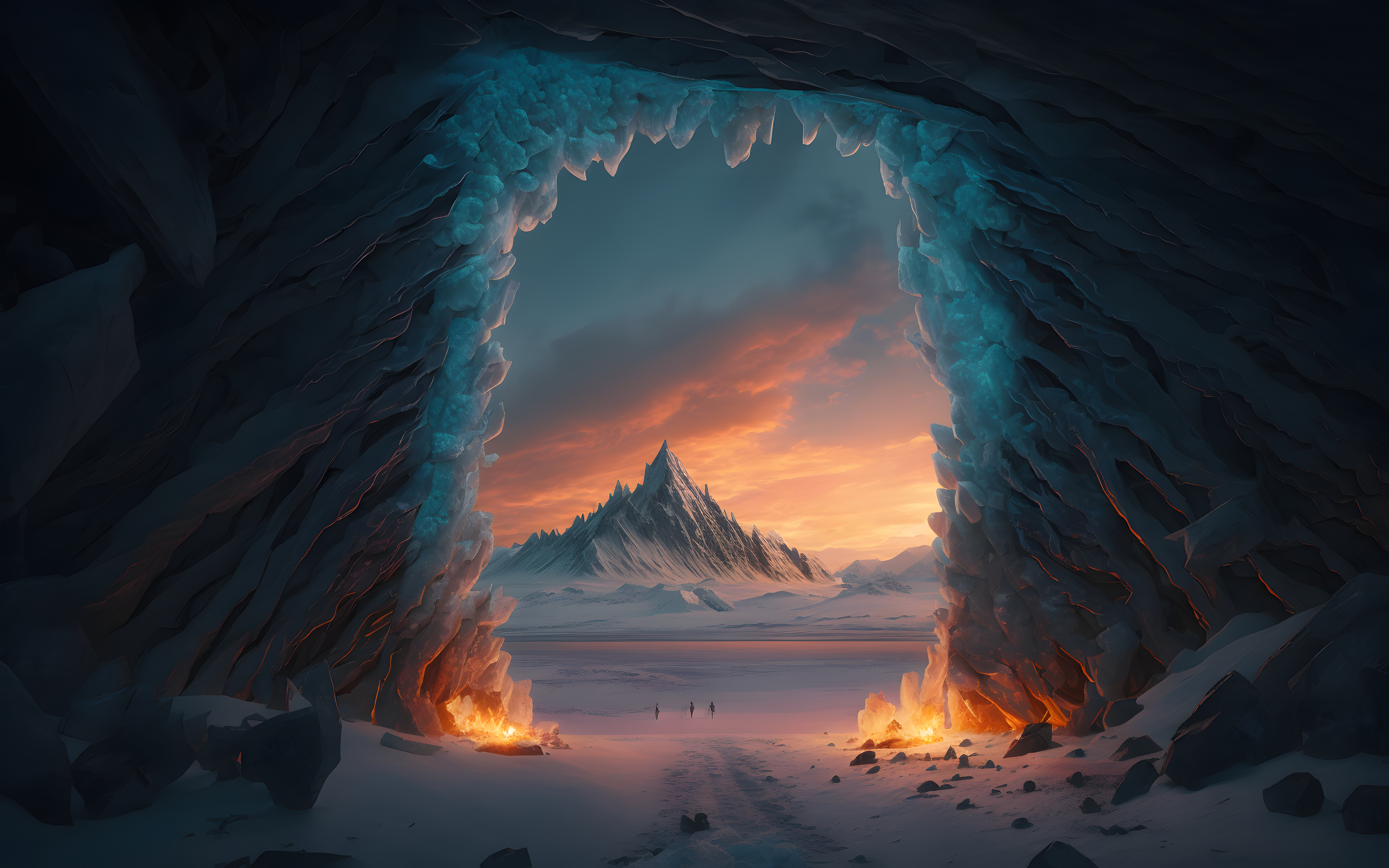 General 3840x2400 AI art artwork illustration digital art ice mountains snow landscape sunset clouds sunset glow