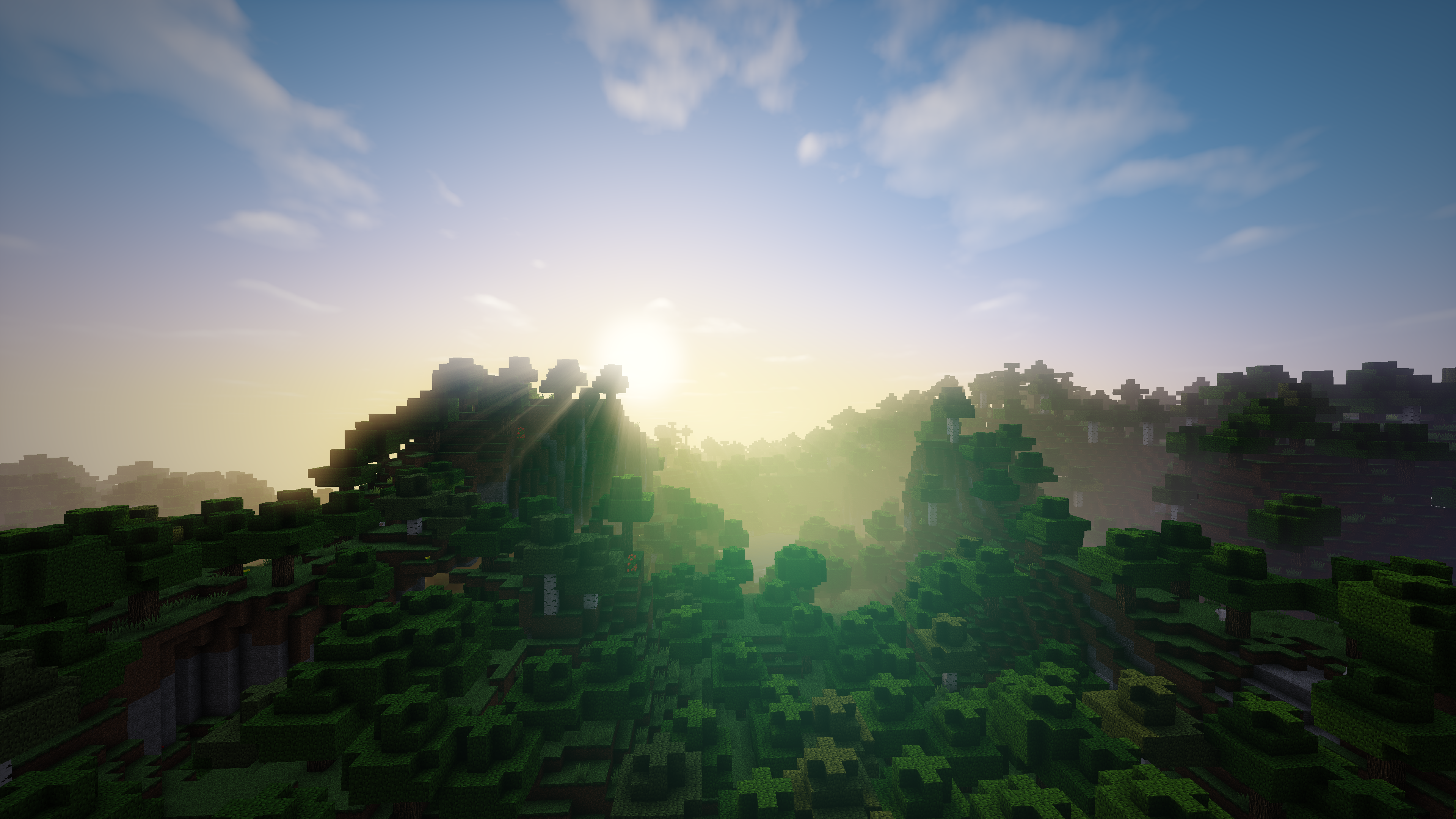 General 3840x2160 Minecraft clouds forest mountain top sunlight