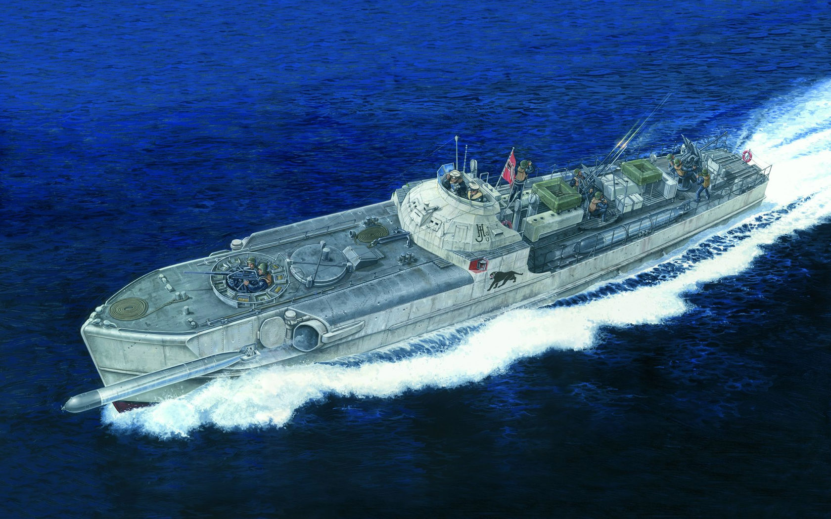 General 1680x1050 warship sea flag military artwork military vehicle water waves Kriegsmarine torpedo boat World War II Boxart