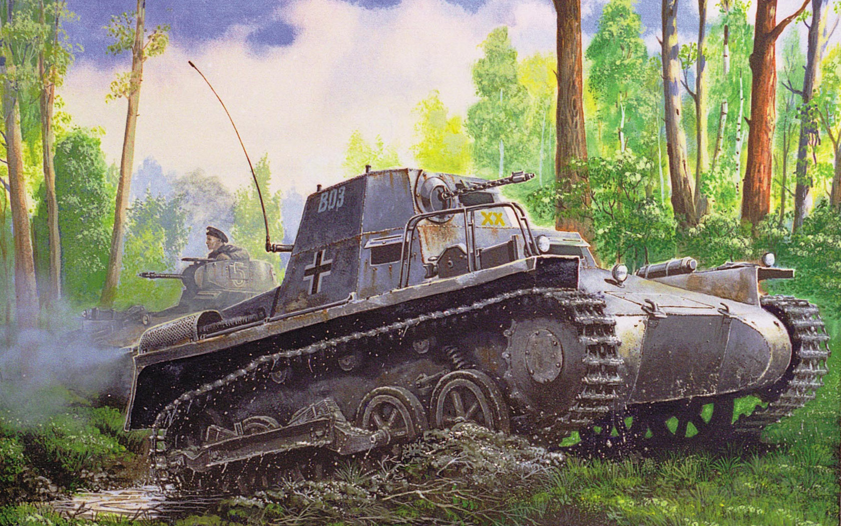 General 1680x1050 tank army military military vehicle artwork soldier hat trees clouds German tanks