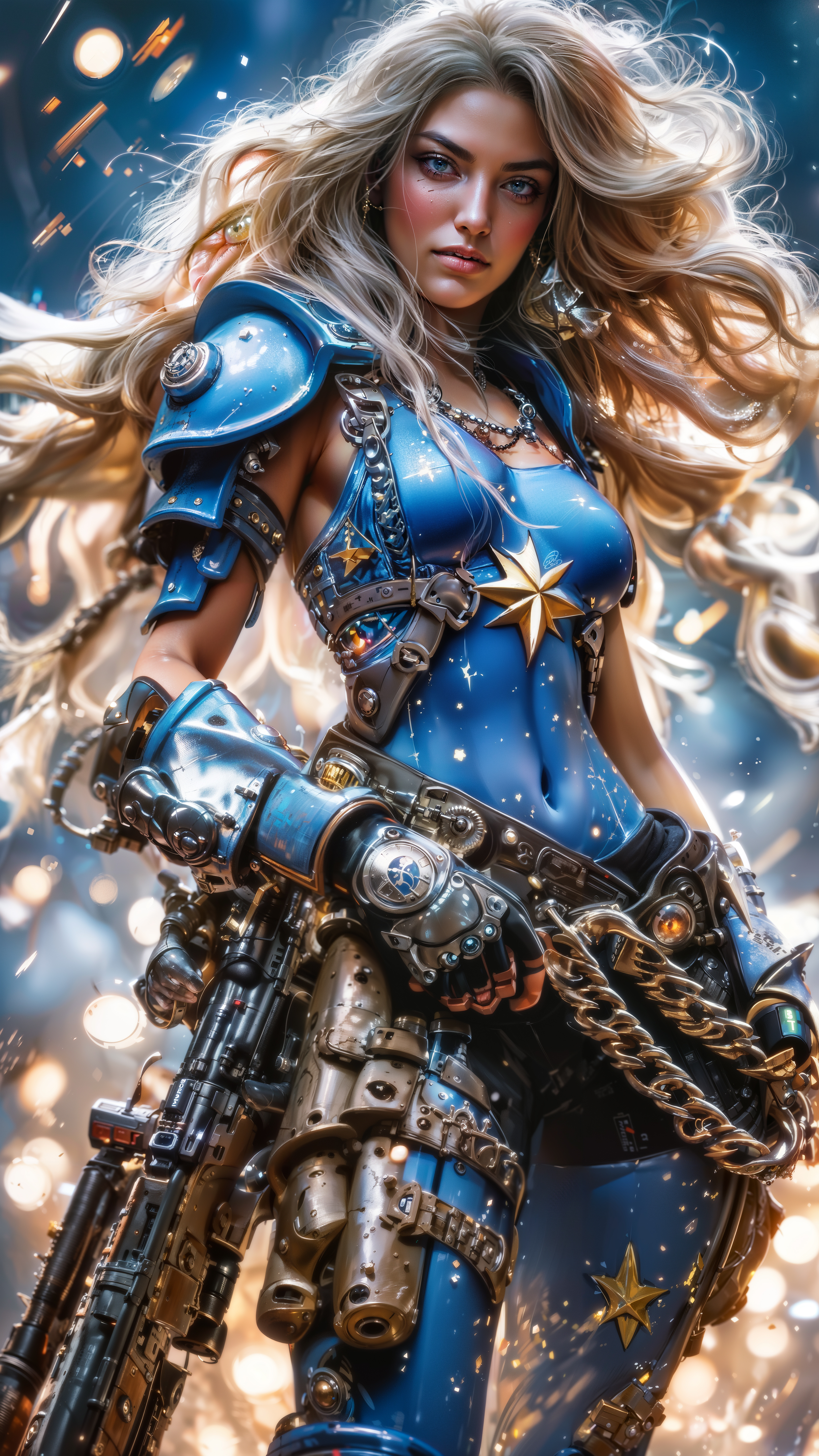 People 2880x5120 AI art power armor women science fiction portrait display looking at viewer long hair
