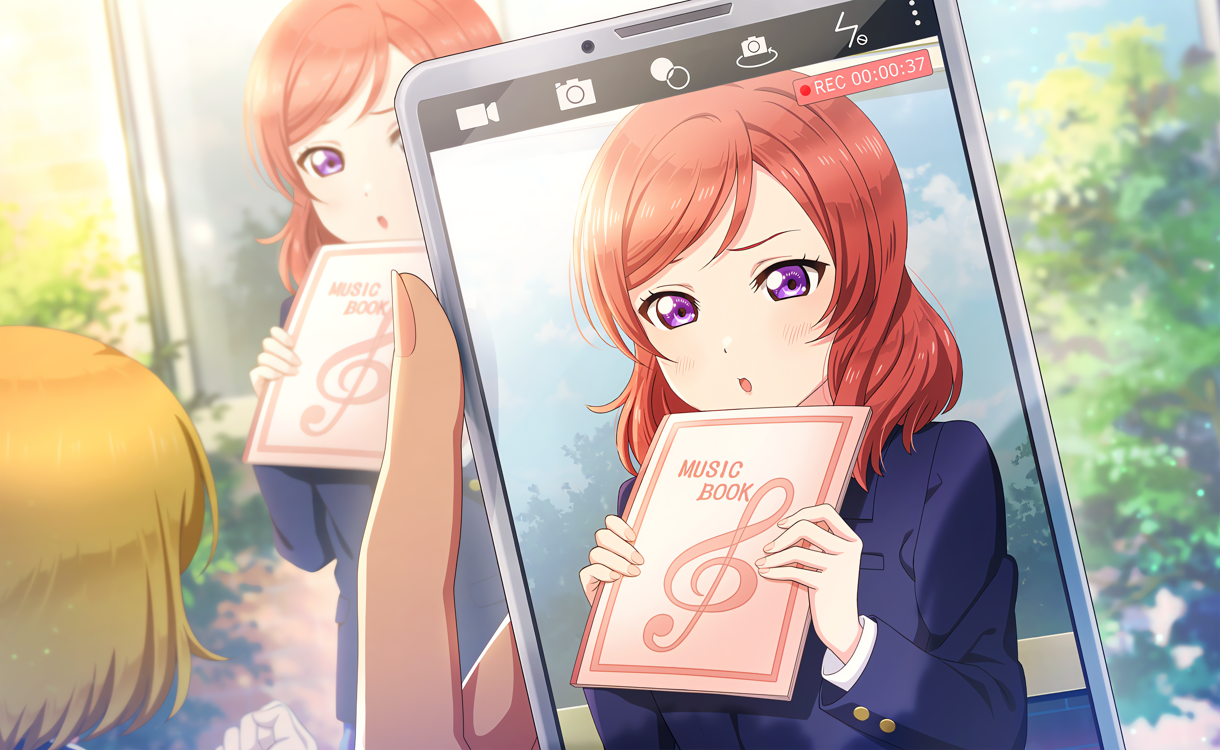 Anime 4096x2520 Nishikino Maki Love Live! anime anime girls phone treble clef books redhead schoolgirl school uniform