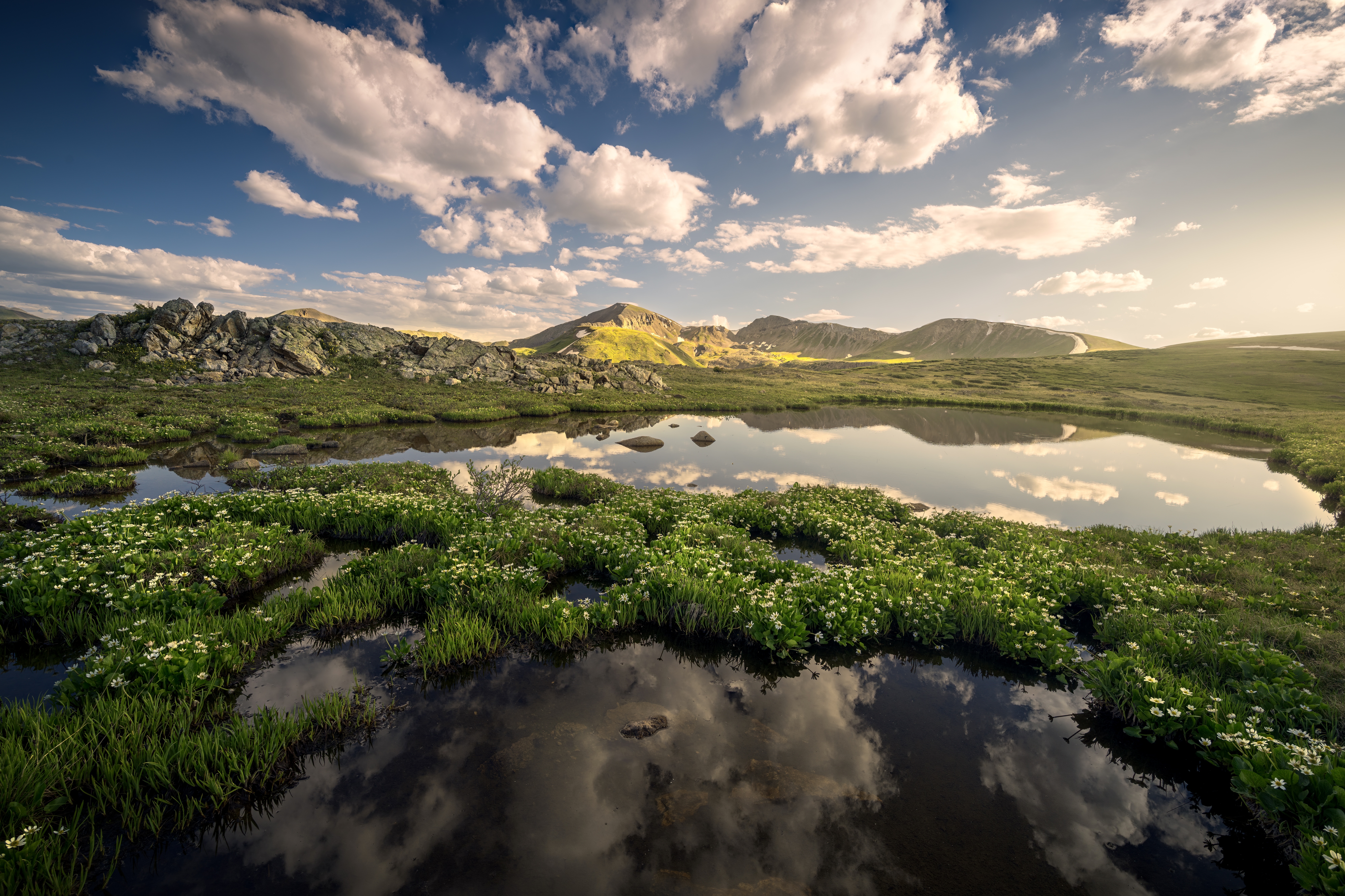 General 7970x5308 Colorado lake reflection mountains landscape flowers clouds sky water sunset sunset glow nature