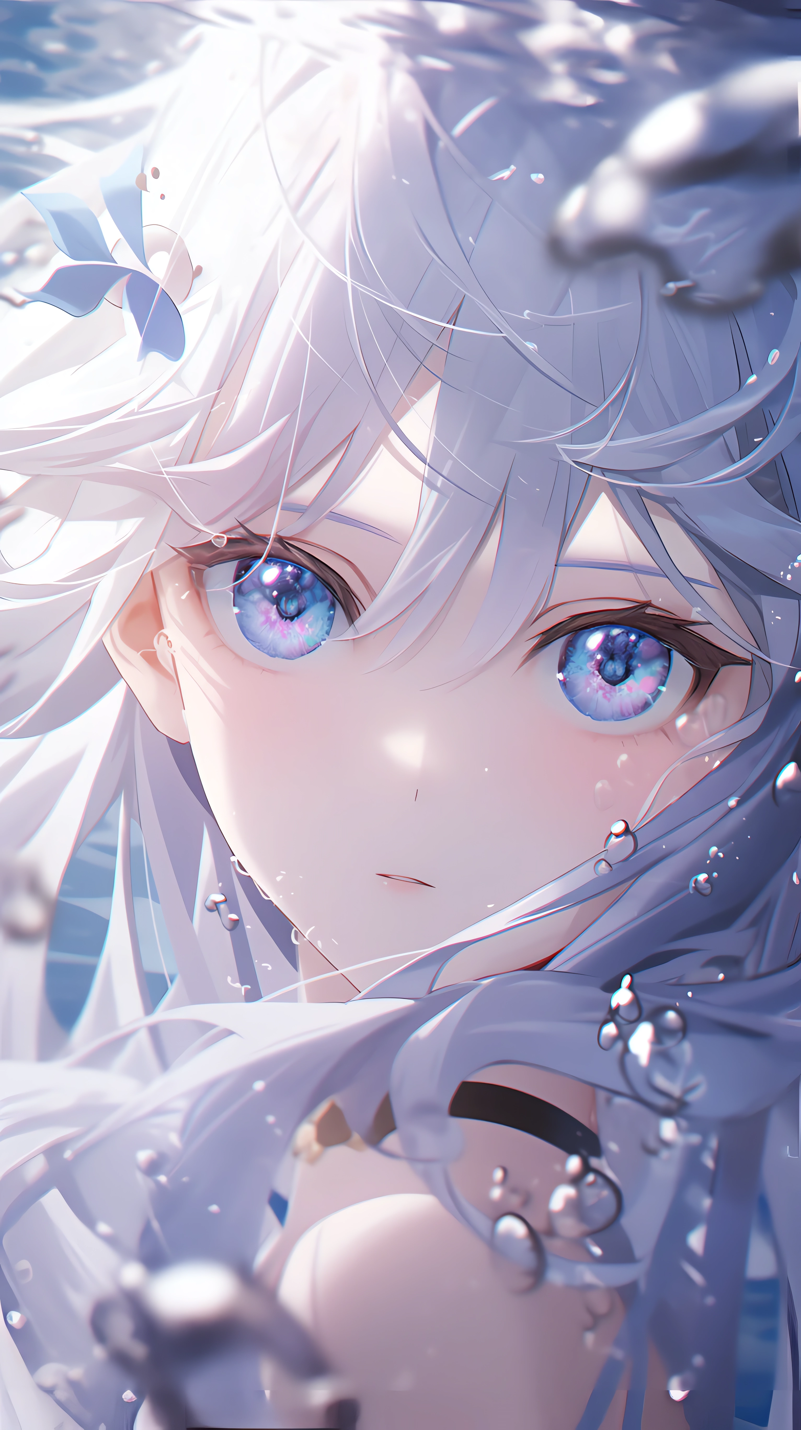 Anime 3064x5468 anime anime girls portrait display Honkai: Star Rail underwater bubbles looking at viewer choker Bronya Rand multi-colored eyes parted lips