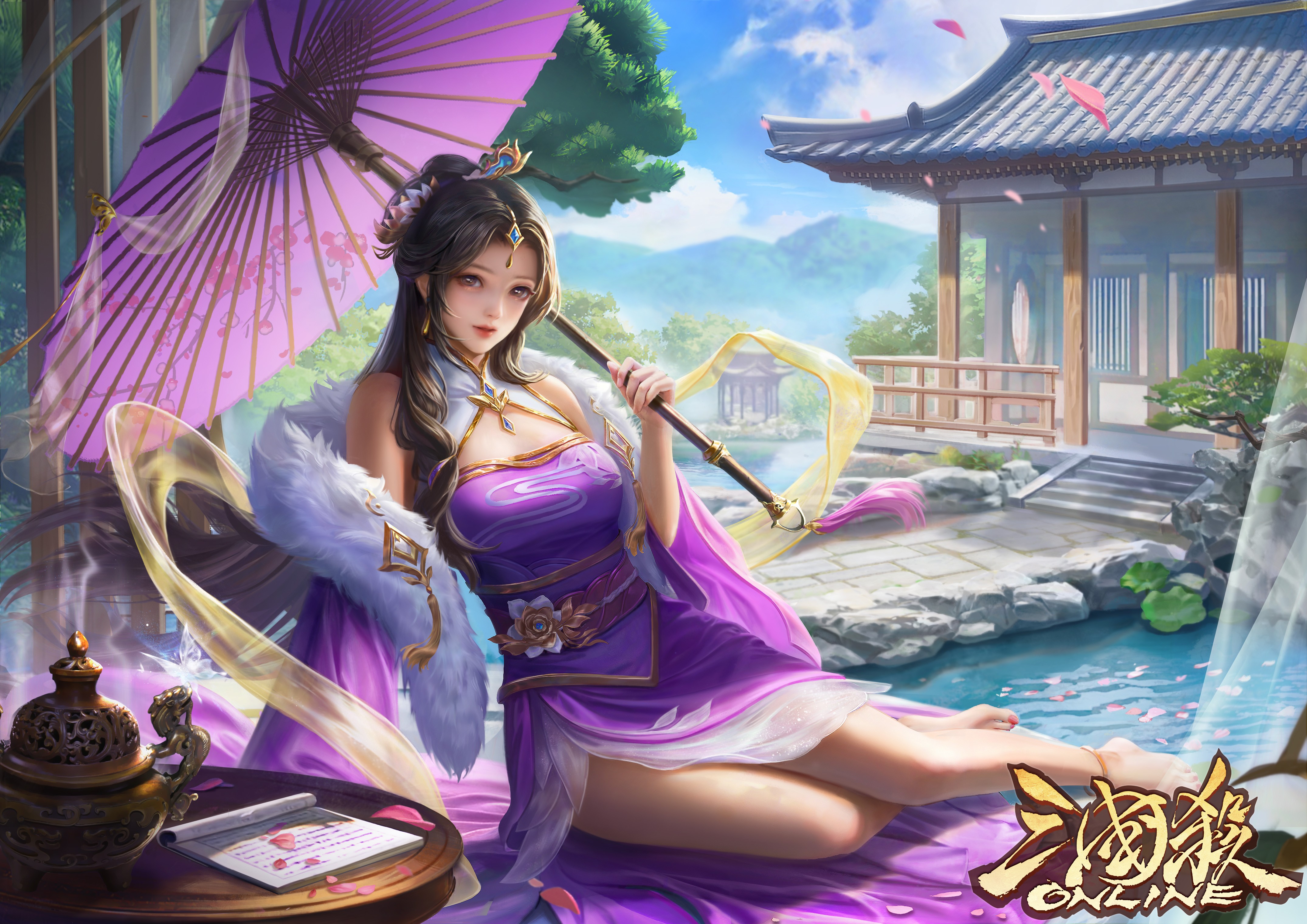 Anime 4300x3041 video game art Asian video game characters umbrella water sky petals video games chinese clothing title