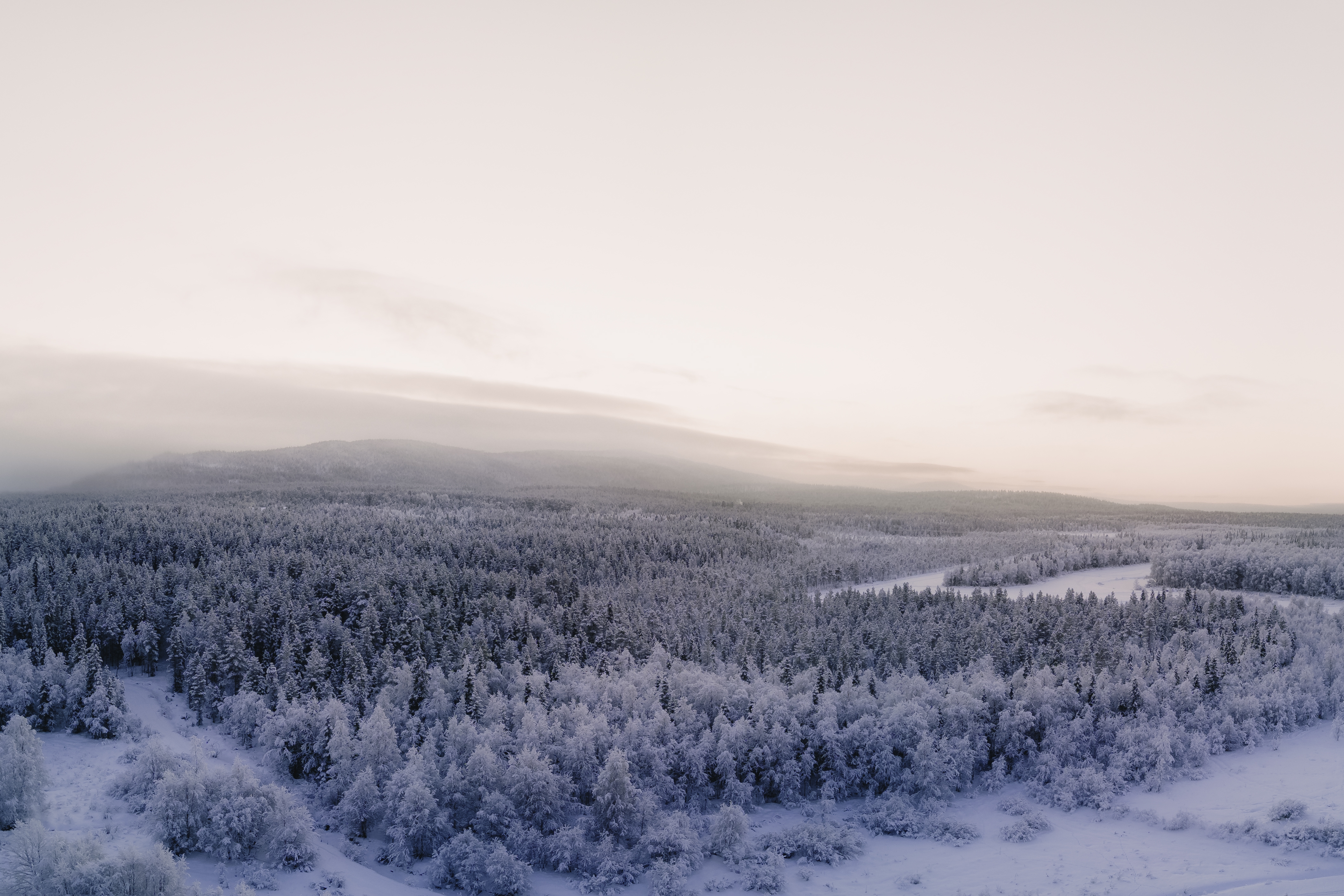 General 4233x2822 Finland winter mist snow frost forest river sunset nature landscape