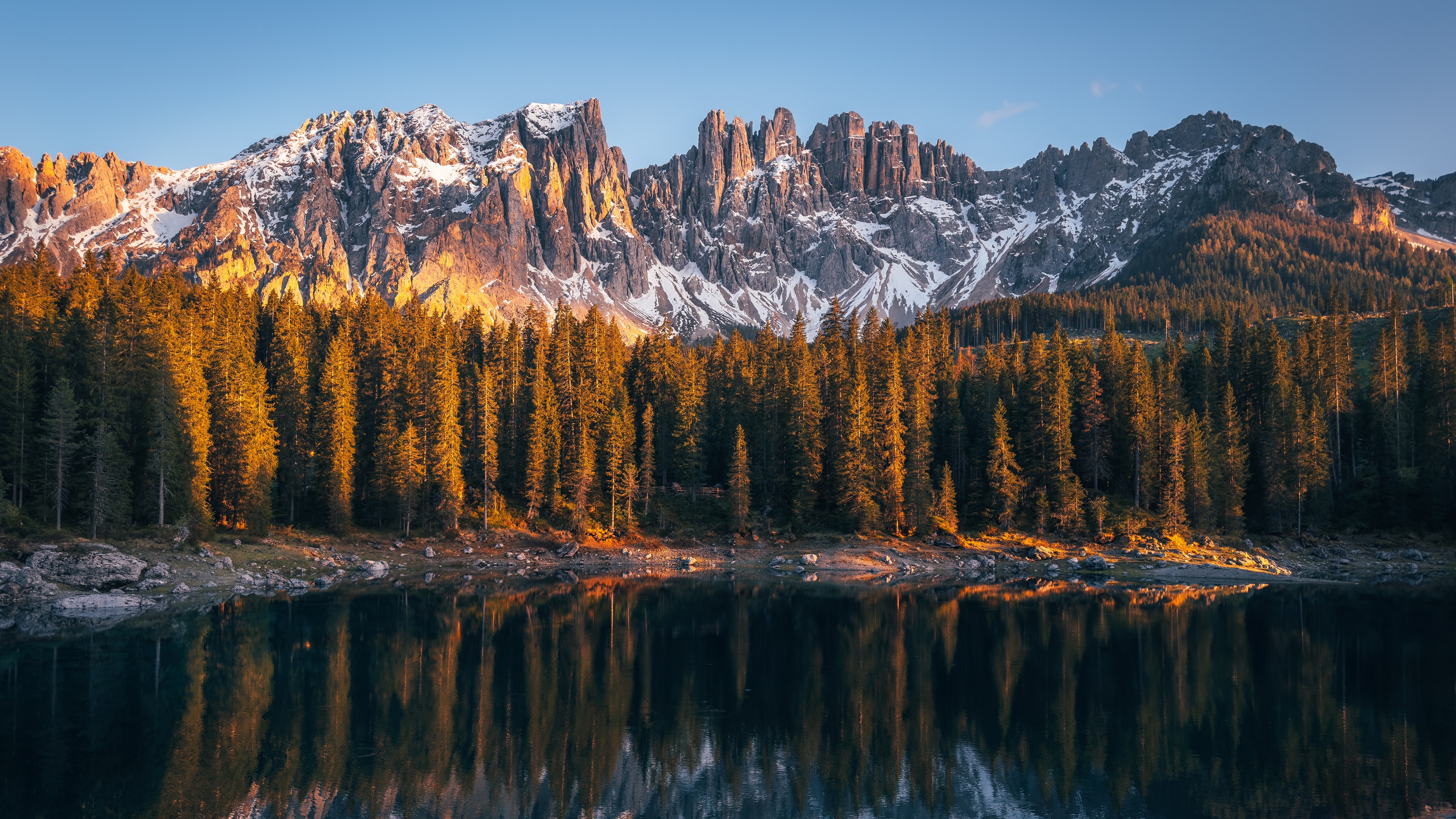 General 3840x2160 nature landscape lake Italy water forest reflection sunset sky snow mountains sunlight