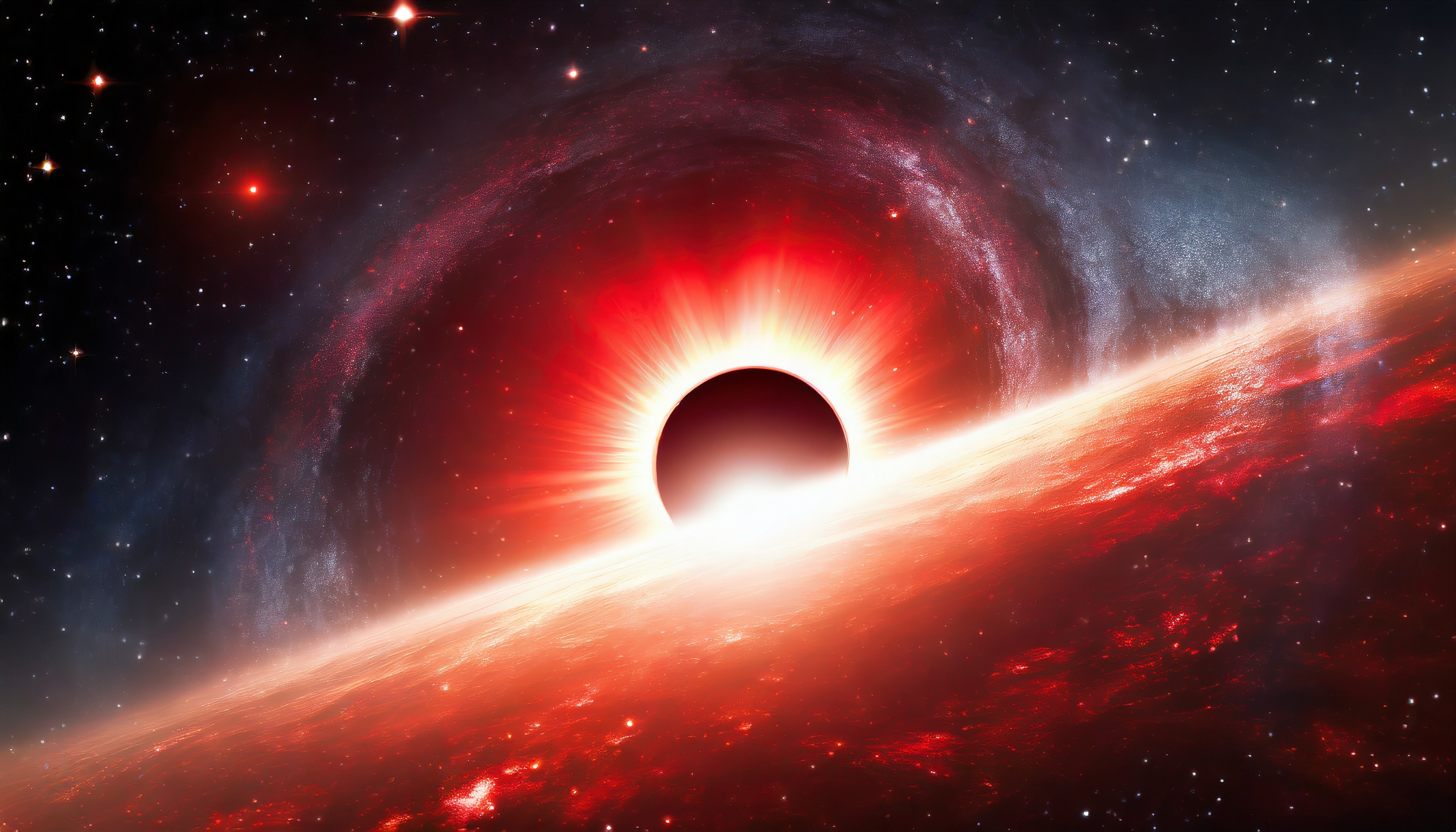General 2688x1536 black holes red galaxy supernova stars AI art digital art