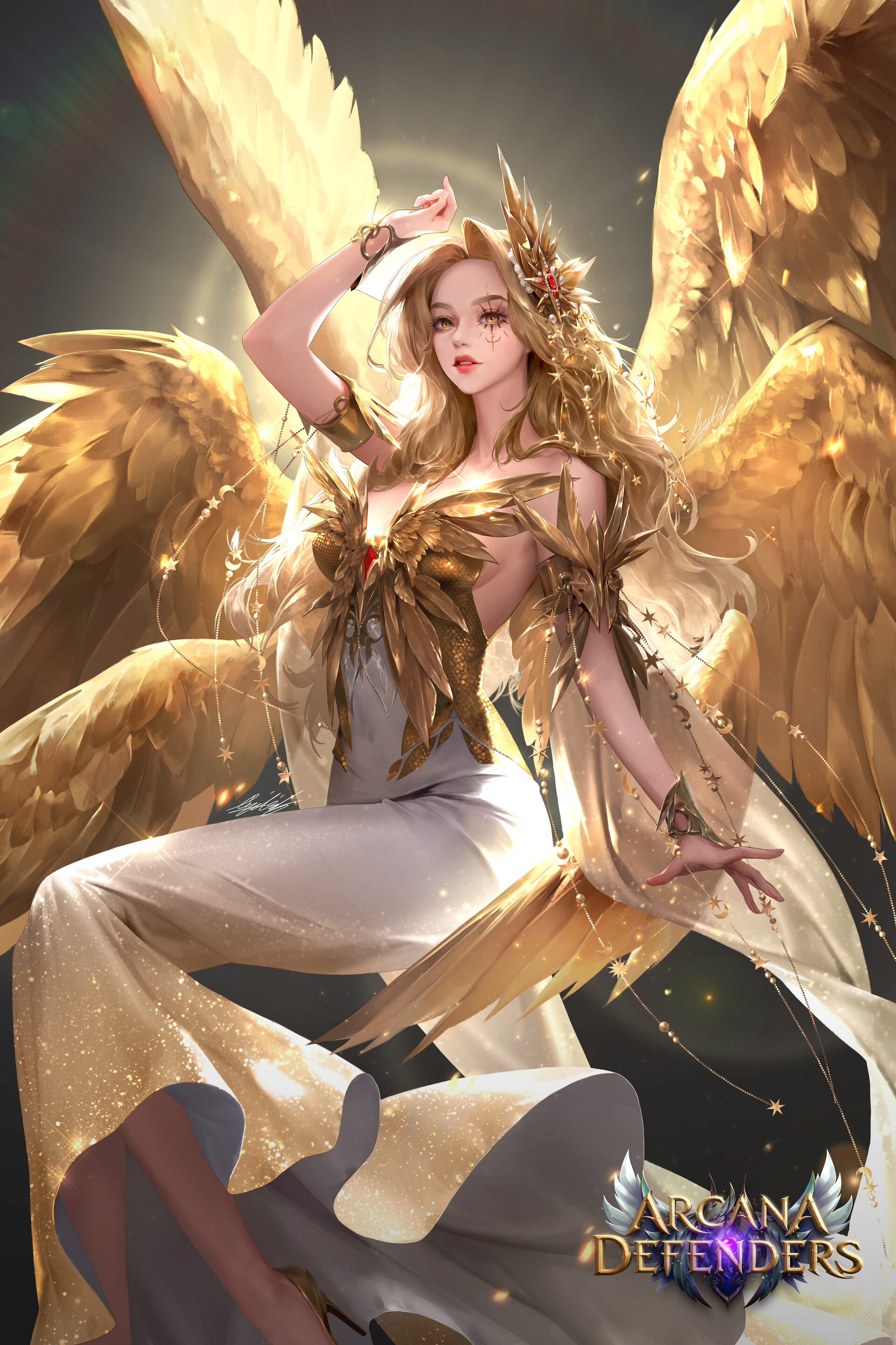 General 1920x2880 Liz Son drawing women wings gold fantasy art