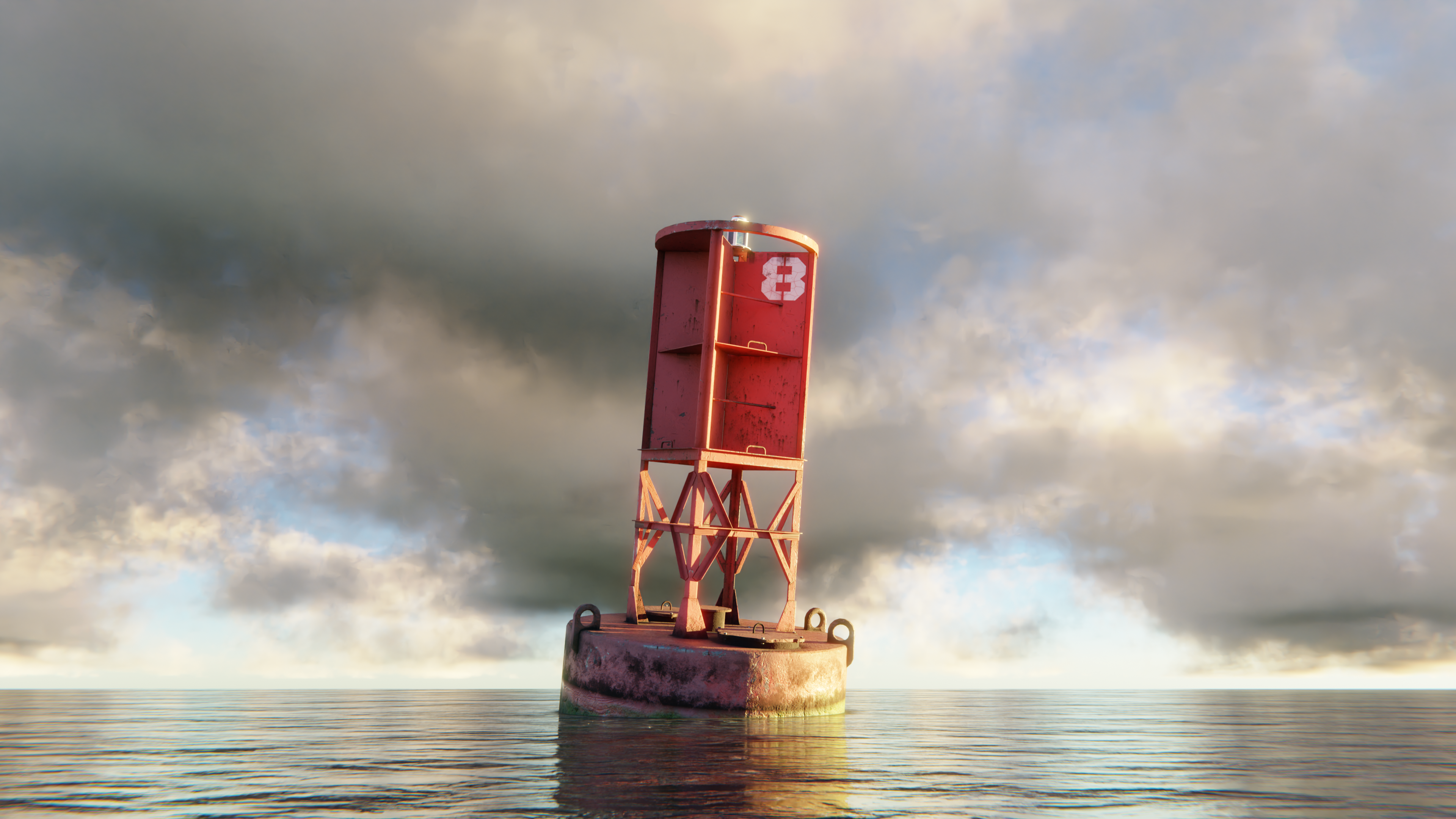 General 3840x2160 buoy CGI Blender minimalism sky sea