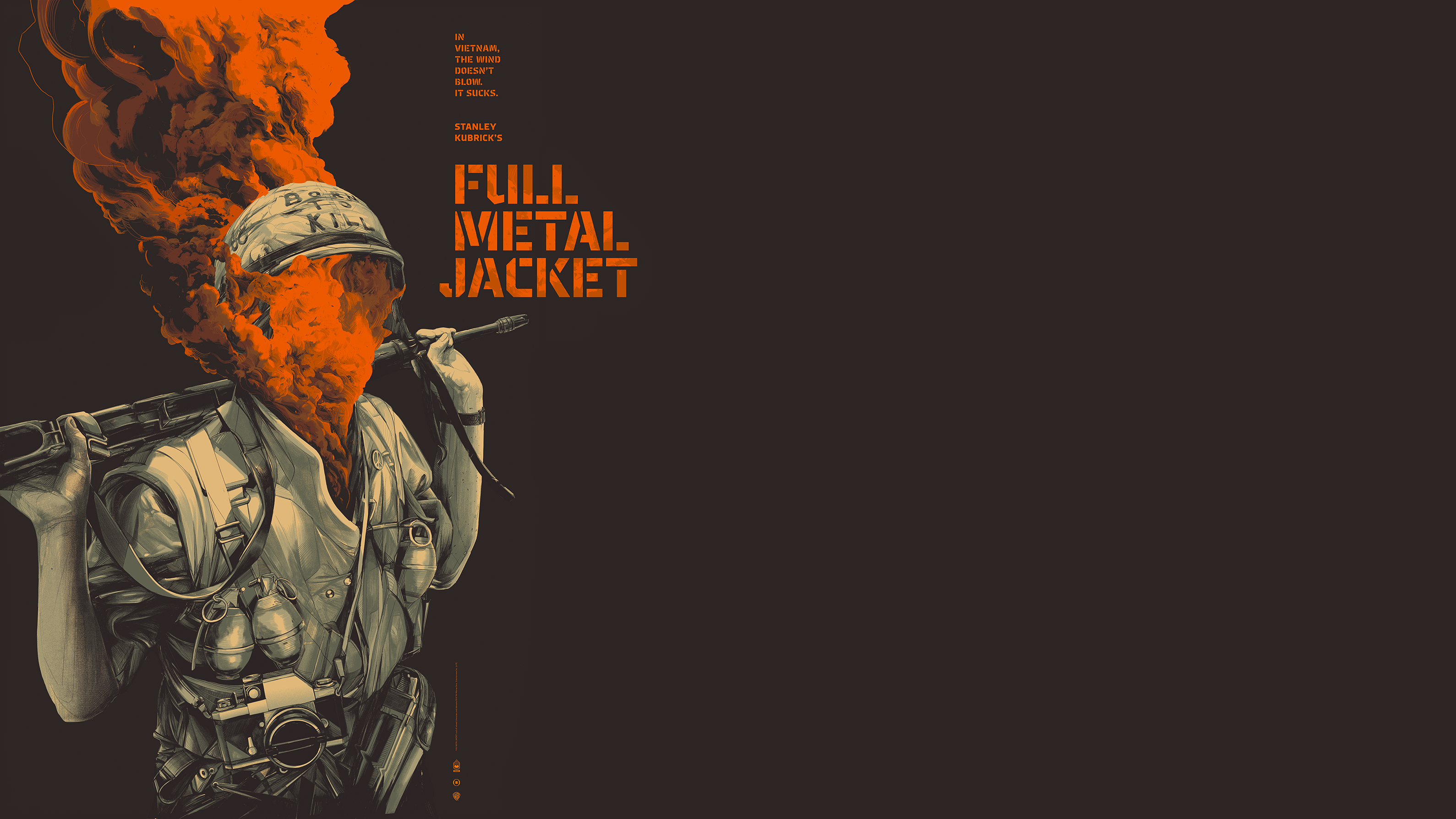 General 3179x1788 Full Metal Jacket soldier Vietnam War smoke simple background gun movie poster movies Stanley Kubrick helmet