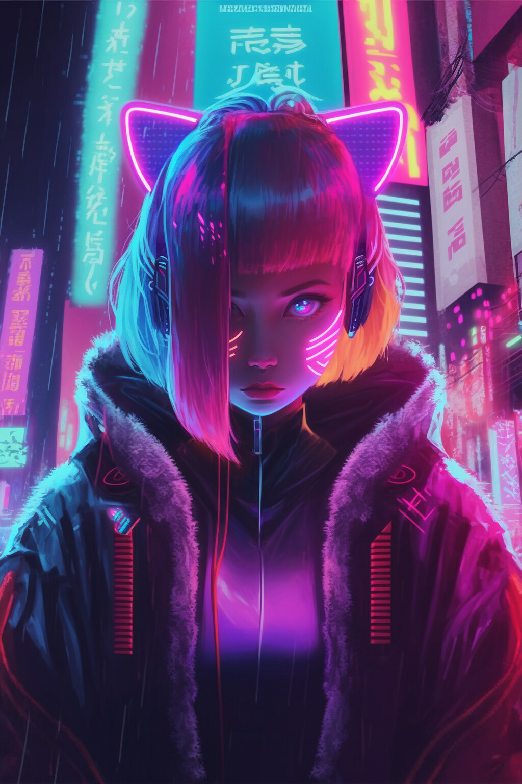 General 1024x1536 AI art digital art women neon cyberpunk