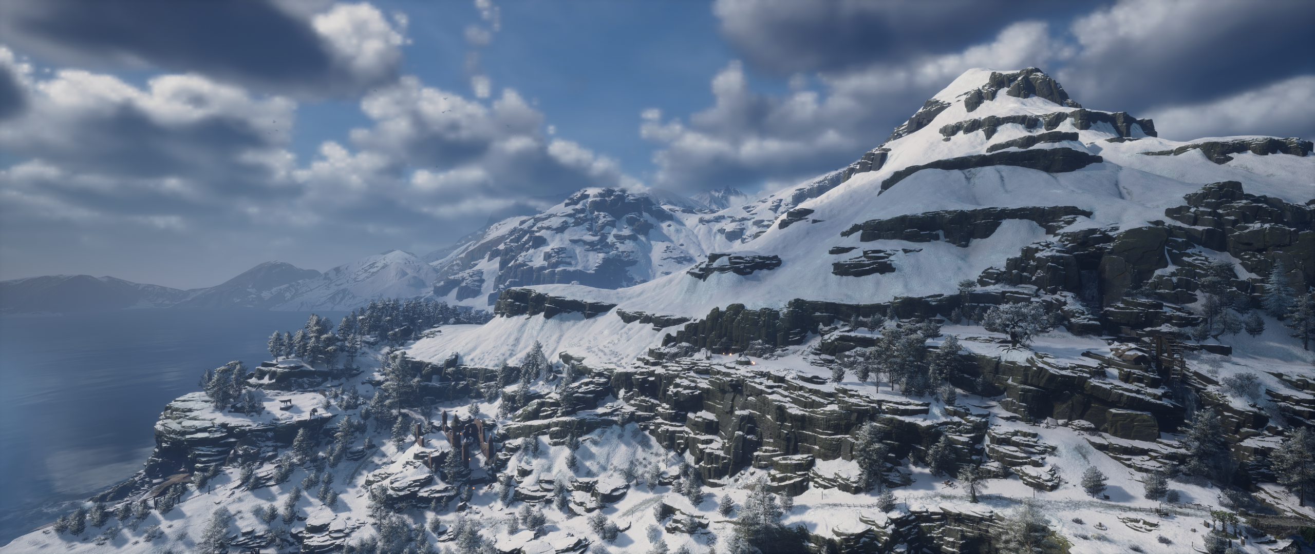 General 2560x1080 Hogwarts Hogwarts Legacy Harry Potter PC gaming landscape screen shot Avalanche Software snow clouds nature CGI video games